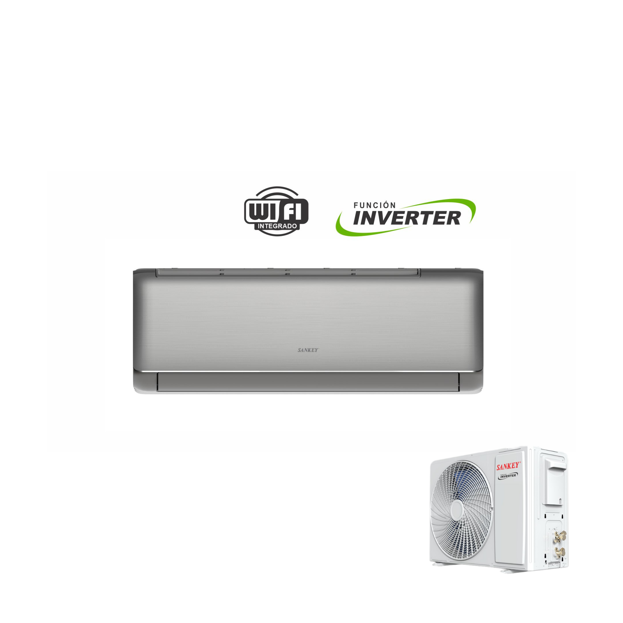 Sankey Aire Acondicionado Split 12,000 BTU R32 Inverter con Wi-Fi (Acabado Plateado) – Modelo ES-12ID4G