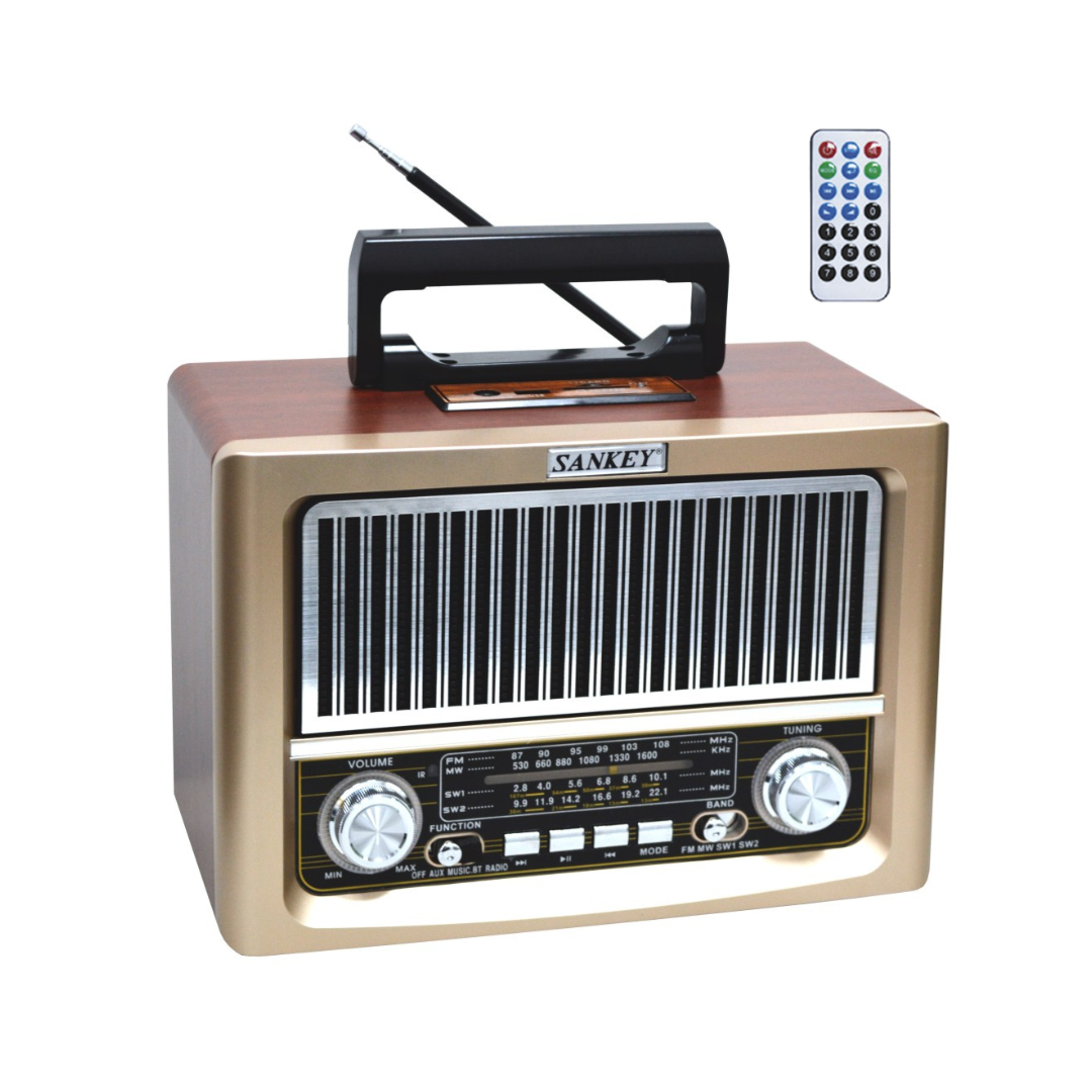 Sankey Retro Bluetooth Portable Radio with USB/SD Input, Rechargeable Battery & Remote Control