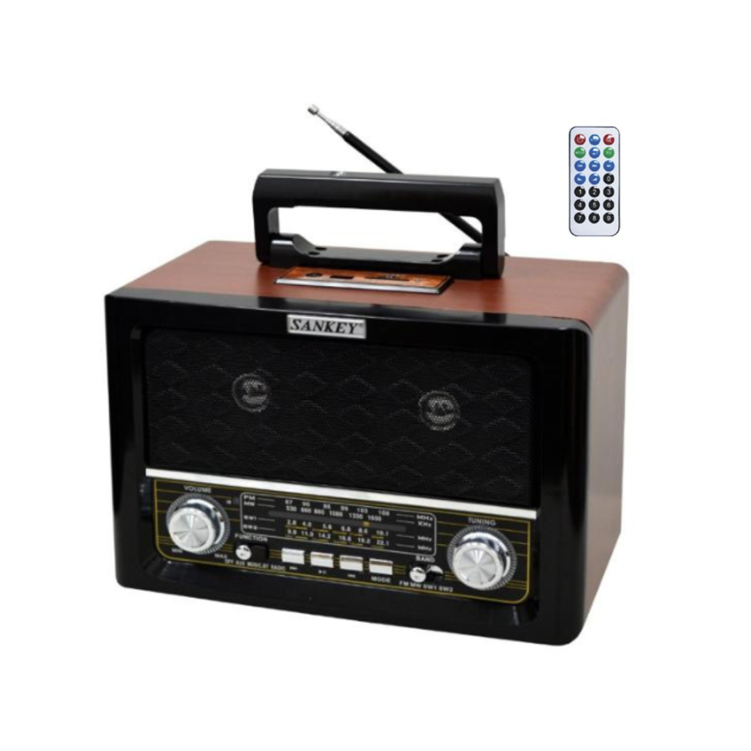 Sankey Radio Portable Vintage Bluetooth avec Entrées USB/SD, Batterie Rechargeable et Télécommande