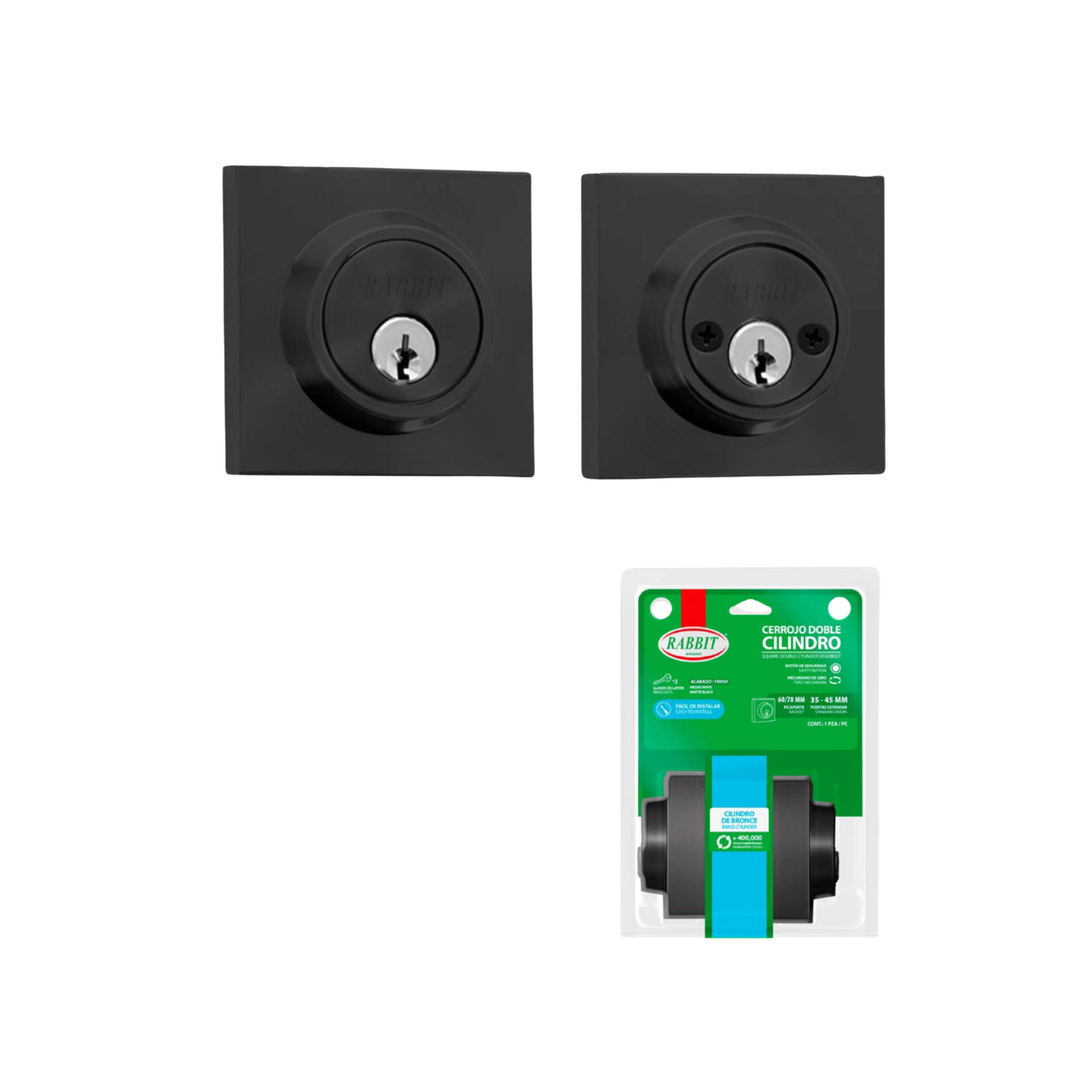 Double Cylinder Deadbolt Matte Black Rabbit / RB-5502-BK-BL
