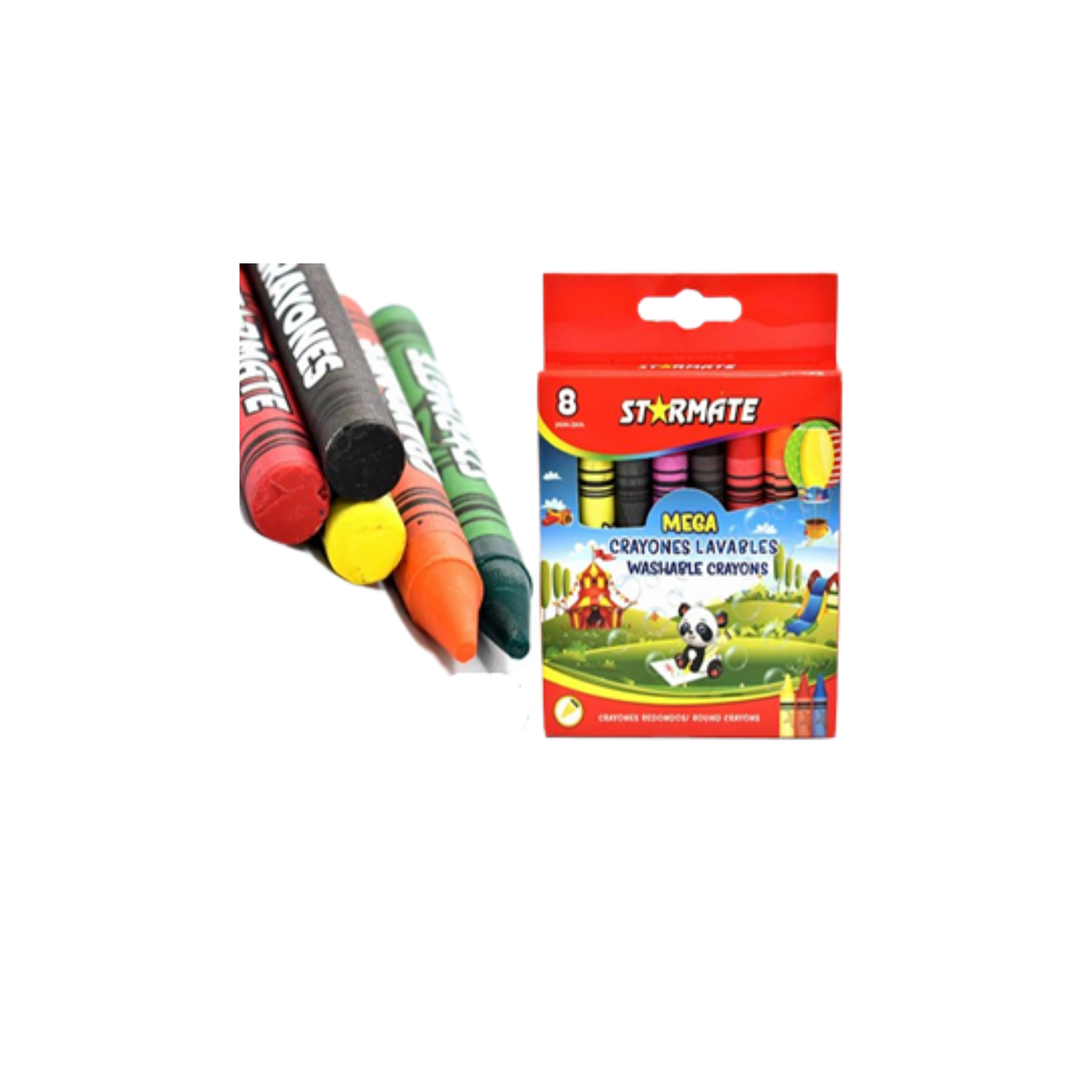 STARMATE Crayones Lavables Mega 8 Colores – Caja Escolar 300 g
