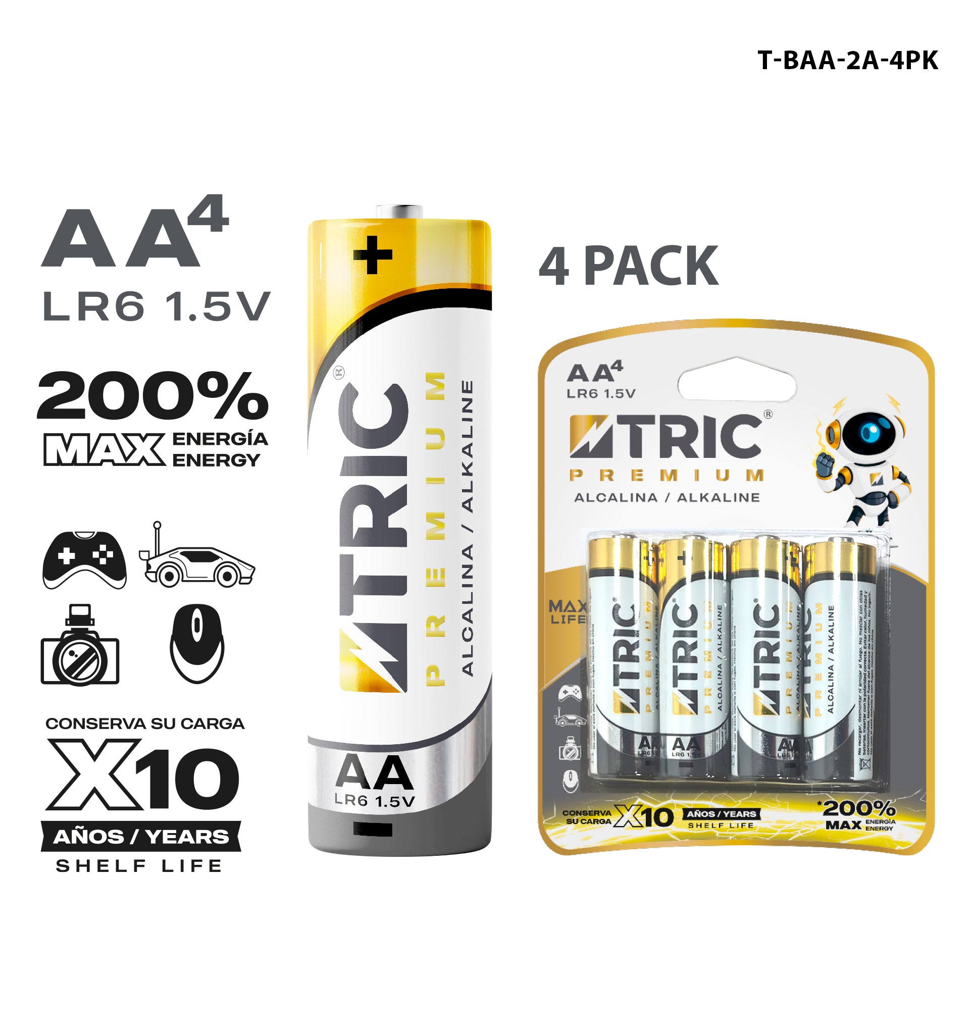 Batería Alcalina AA LR6 1.5V TRIC / T-BAA-2A-4PK