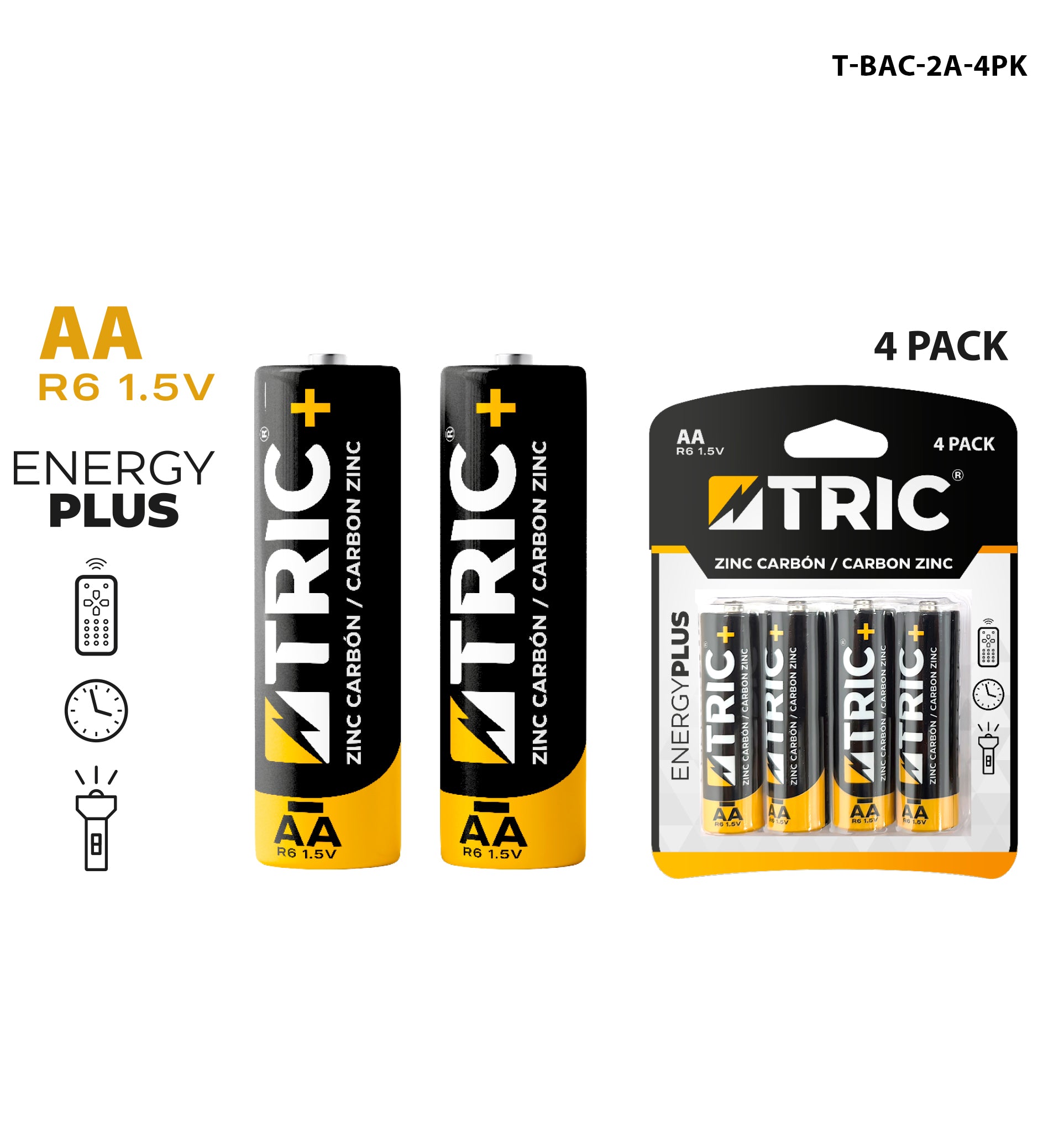Batería Zinc Carbón AA R6 1.5V TRIC / T-BAC-2A-4PK