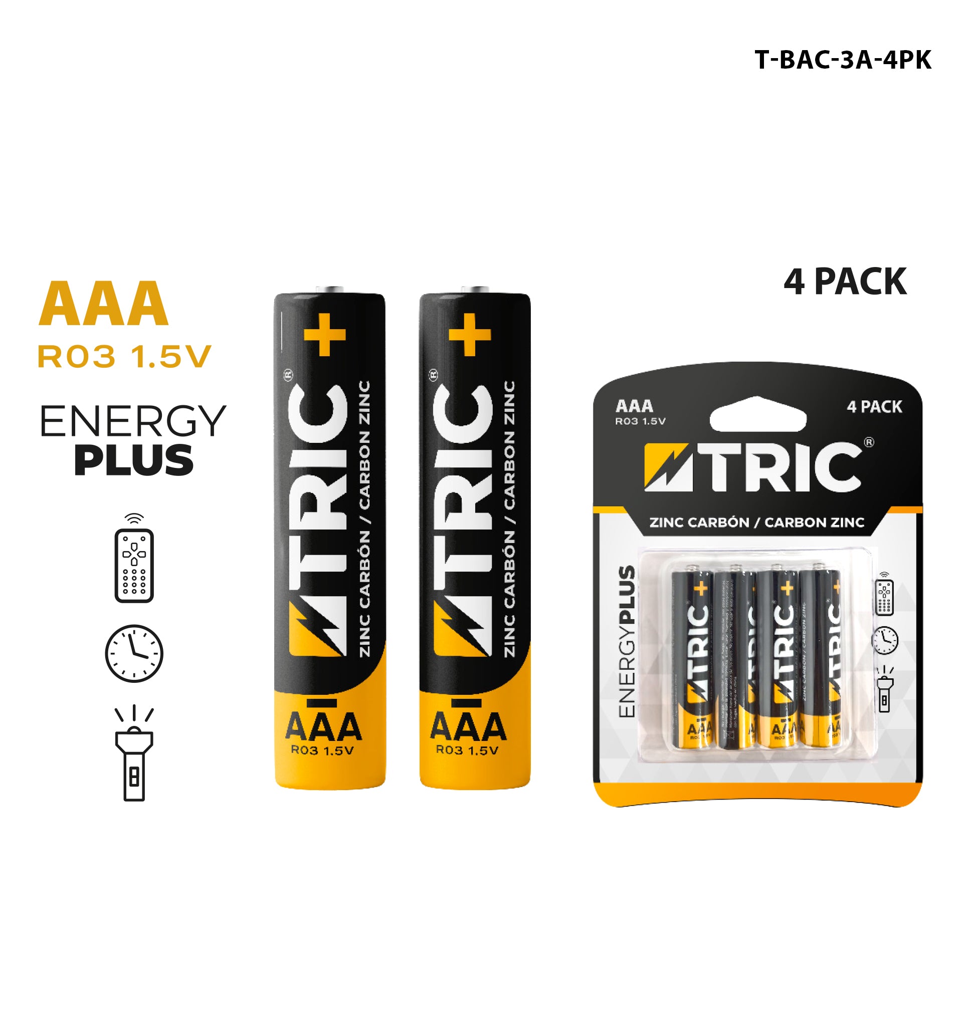 Batería Zinc Carbón AAA R03 1.5V TRIC / T-BAC-3A-4PK