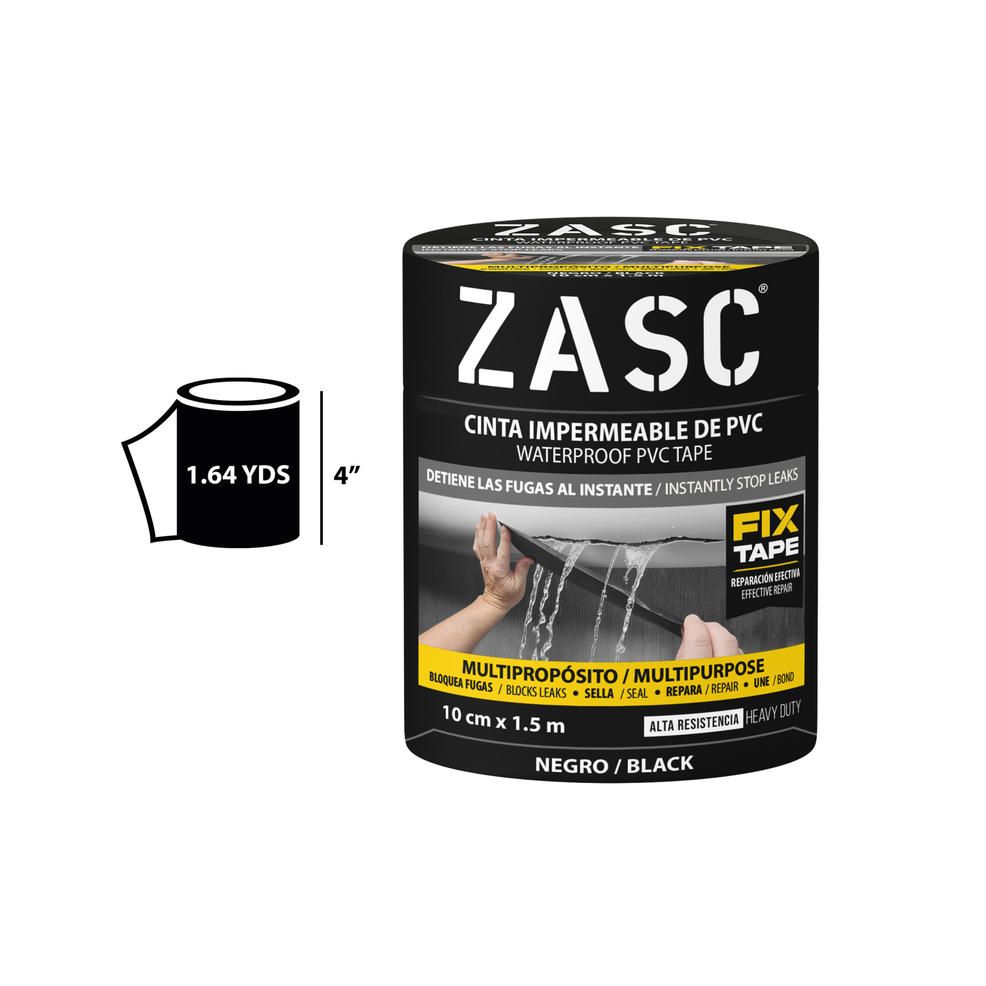 Cinta Adhesiva PVC Negra 4" ZASC / Z-ATPVC-BK