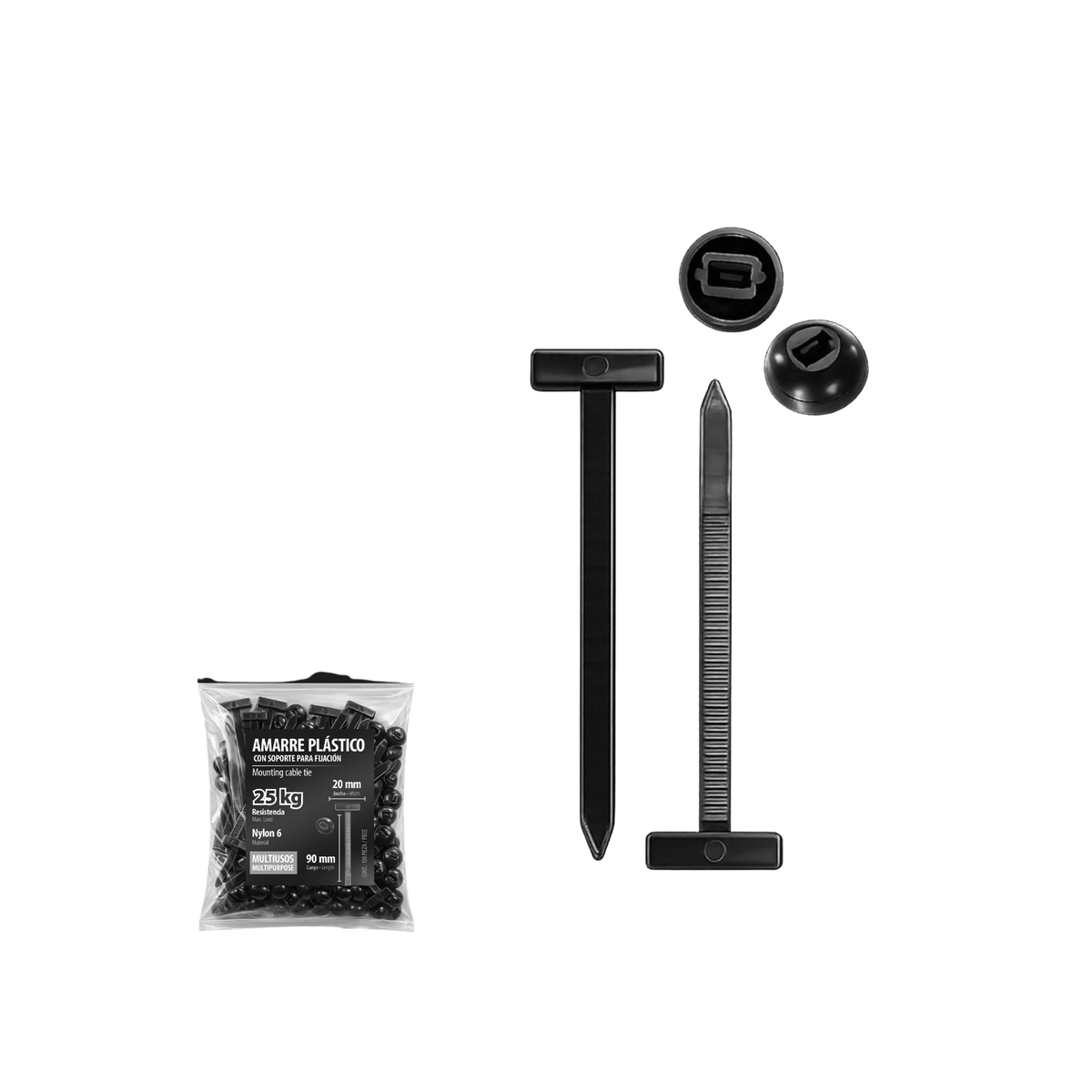 Attache Plastique avec Support 25 kg ZASC / Z-CTM5X90MM-B