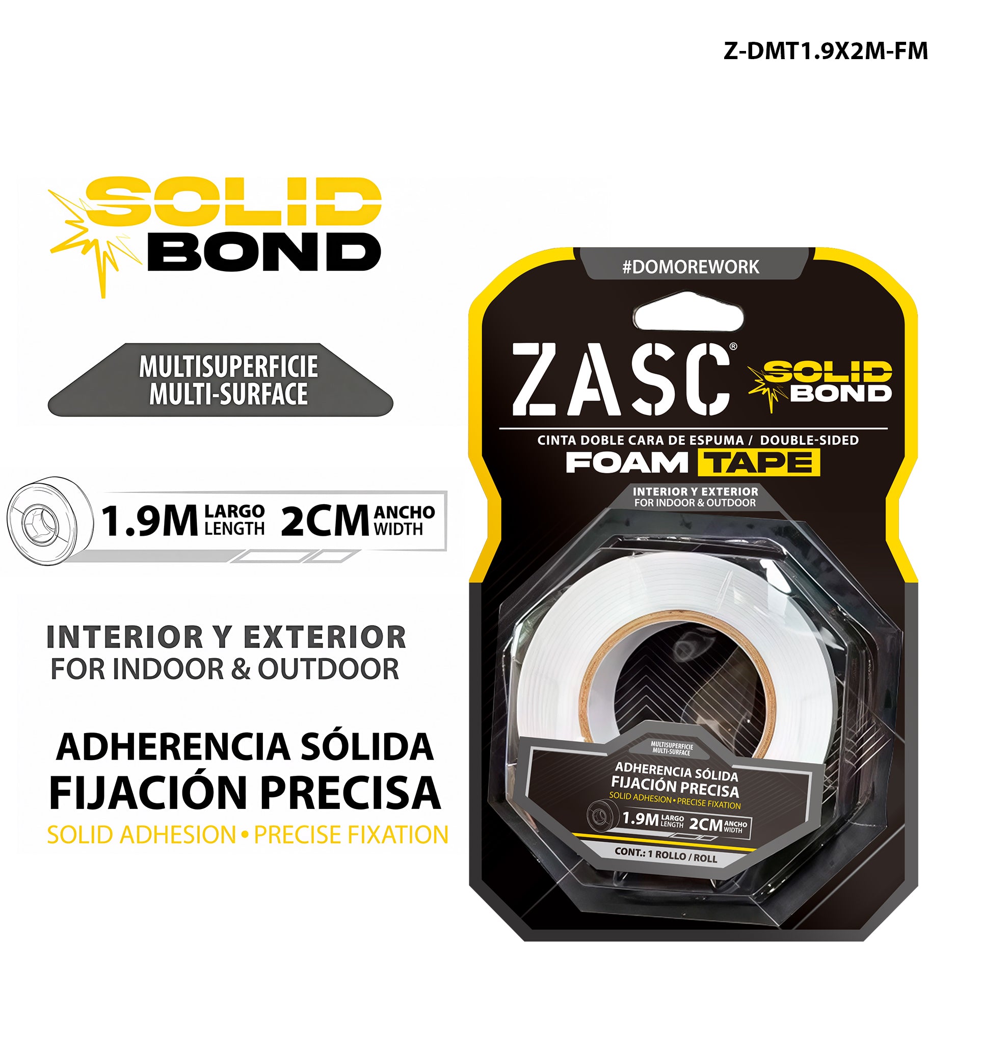 Ruban Double Face en Mousse ZASC / Z-DMT1.9X2M-FM