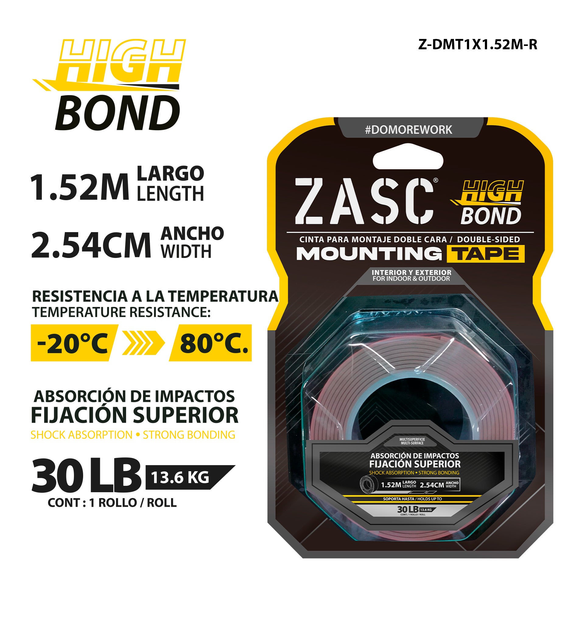 Double Sided Mounting Tape 13.6 kg ZASC / Z-DMT1X1.52M-R