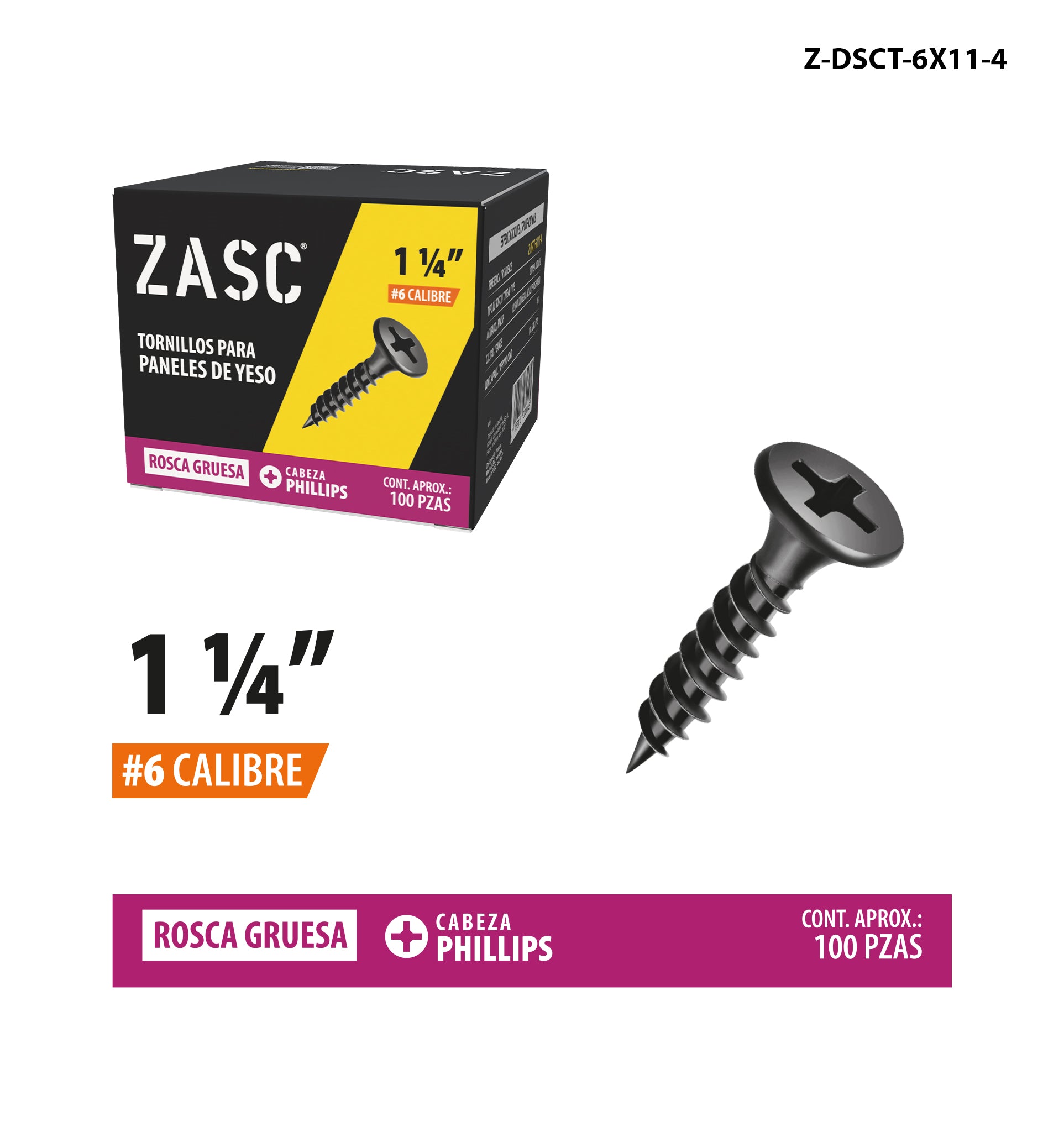Tornillos para Drywall 1 1/4" Zasc / Z-DSCT-6X11-4