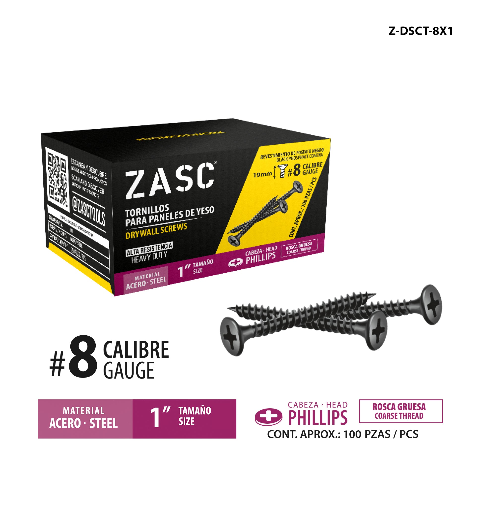 Gypsum Screws 1" Zasc / Z-DSCT-8X1