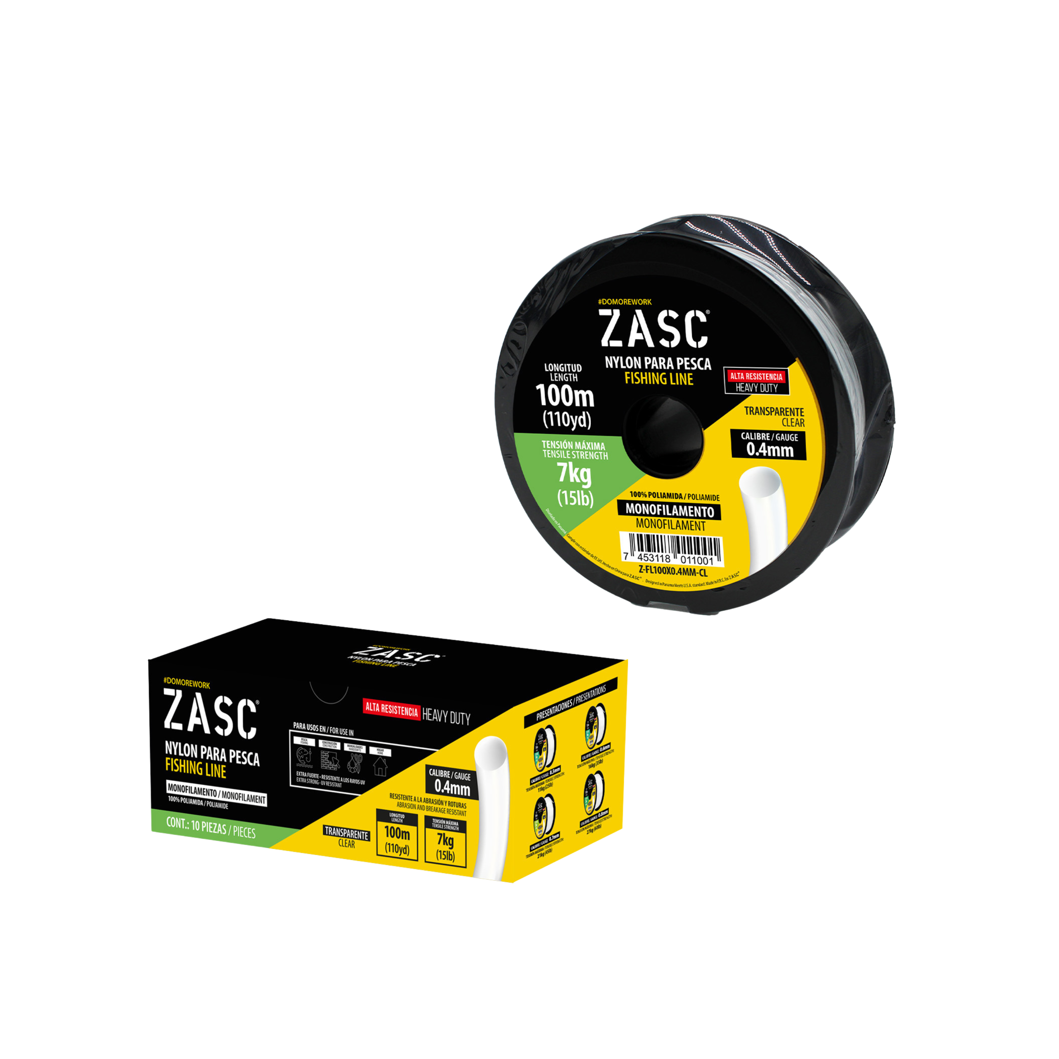 Hilo de Pesca Transparente 15lb ZASC / Z-FL100X0.4MM-CL