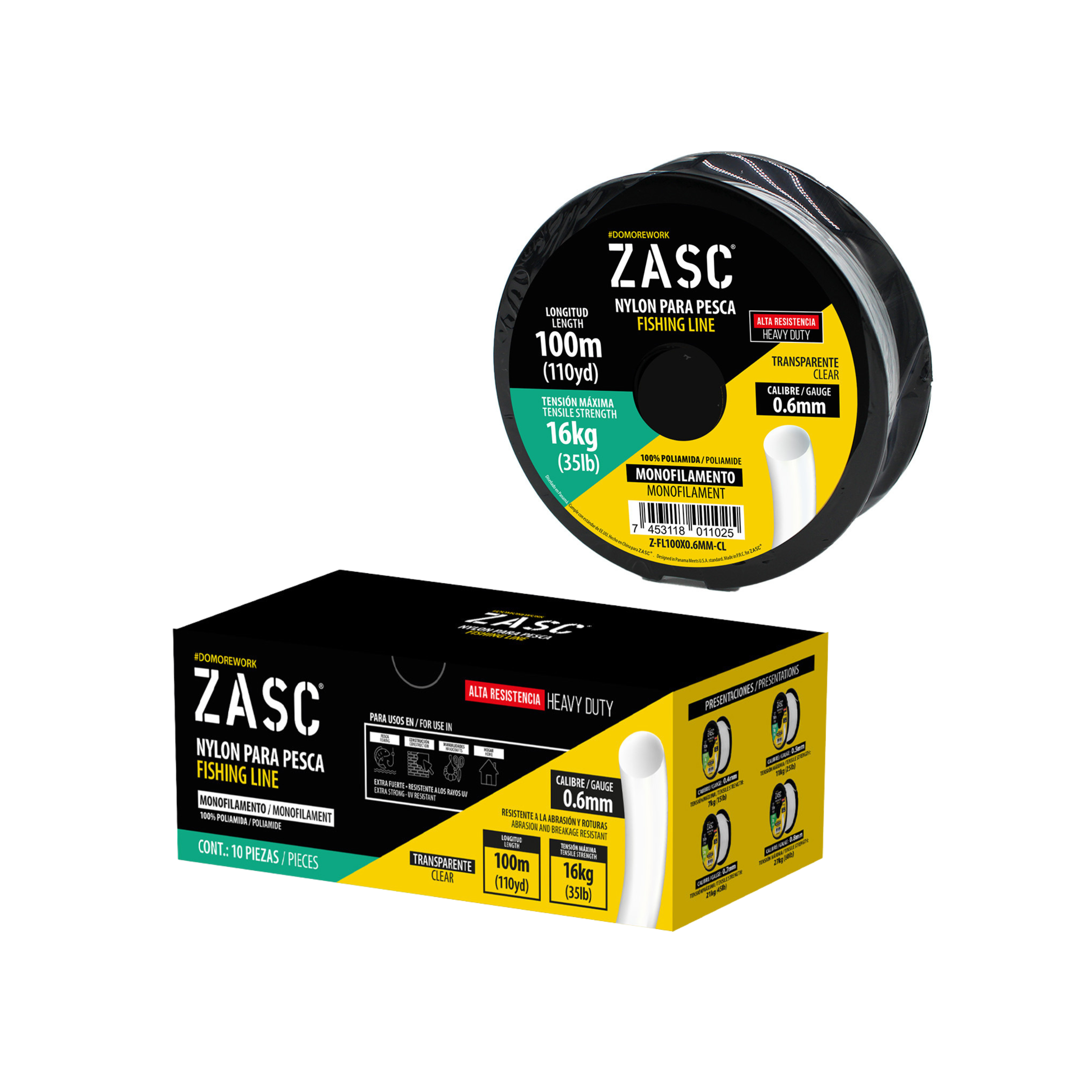 Hilo de Pesca 35lb Transparente ZASC / Z-FL100X0.6MM-CL
