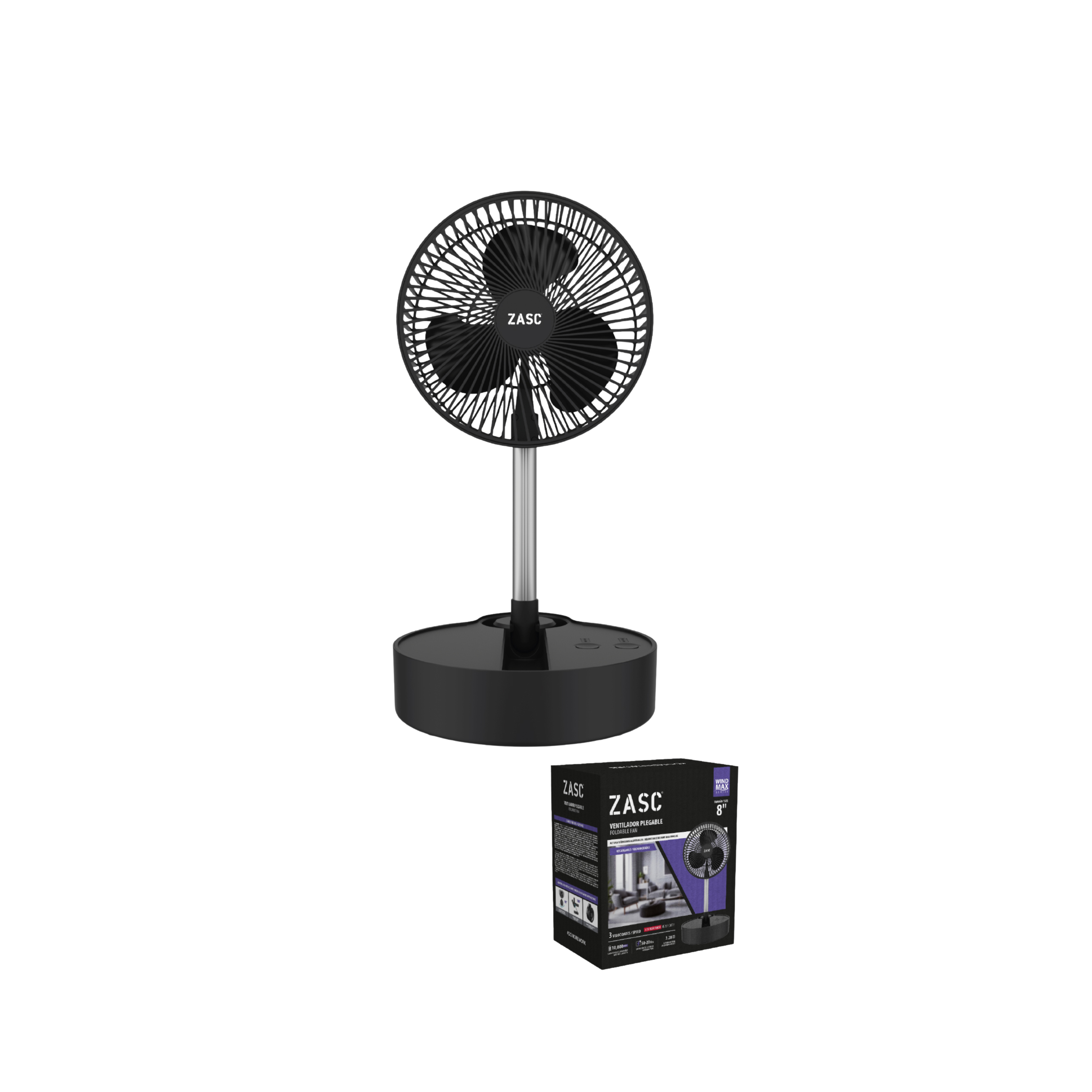 Ventilador Plegable 8" Recargable ZASC / Z-FWS-F8