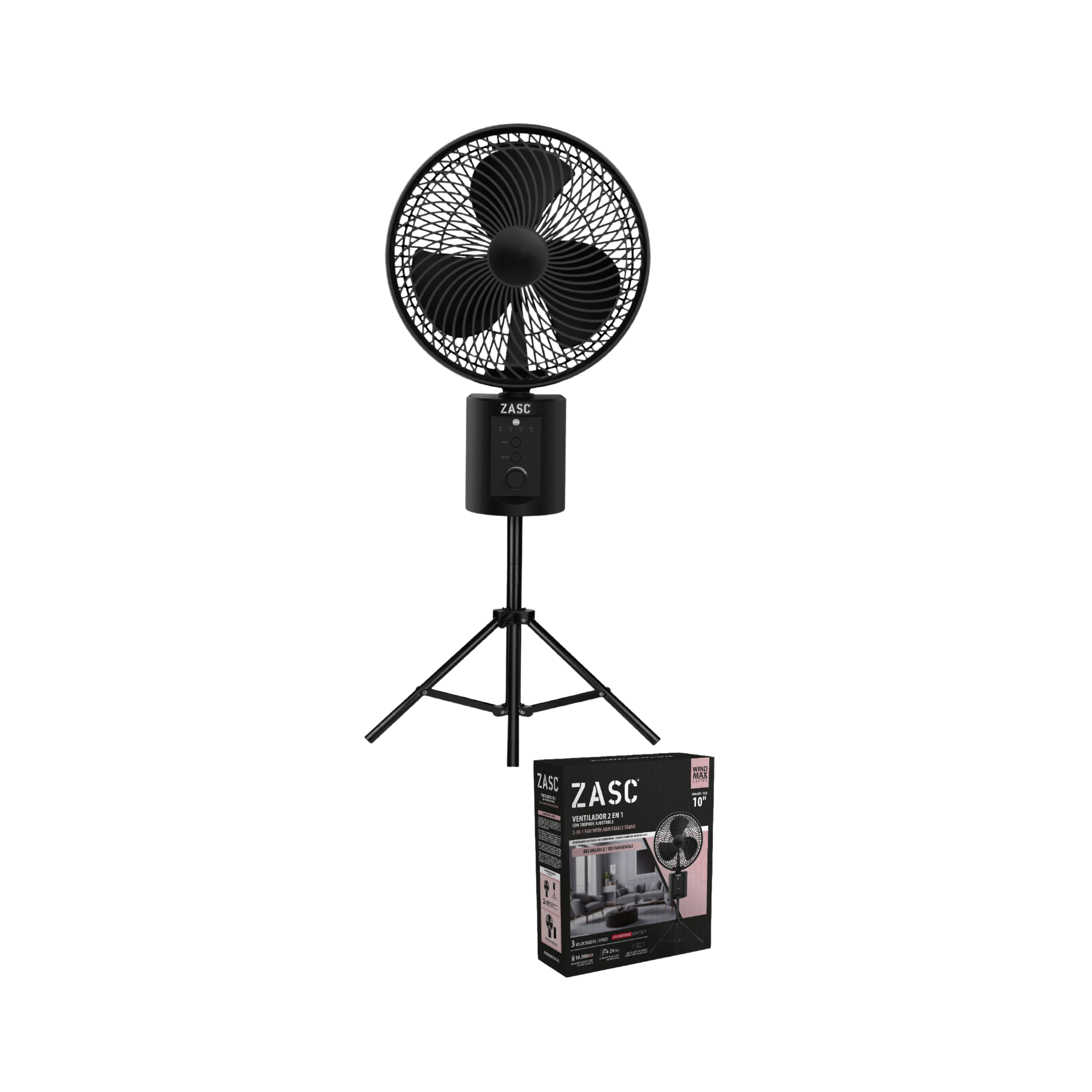 Ventilador 2 en 1 10" Recargable ZASC / Z-FWS-T10
