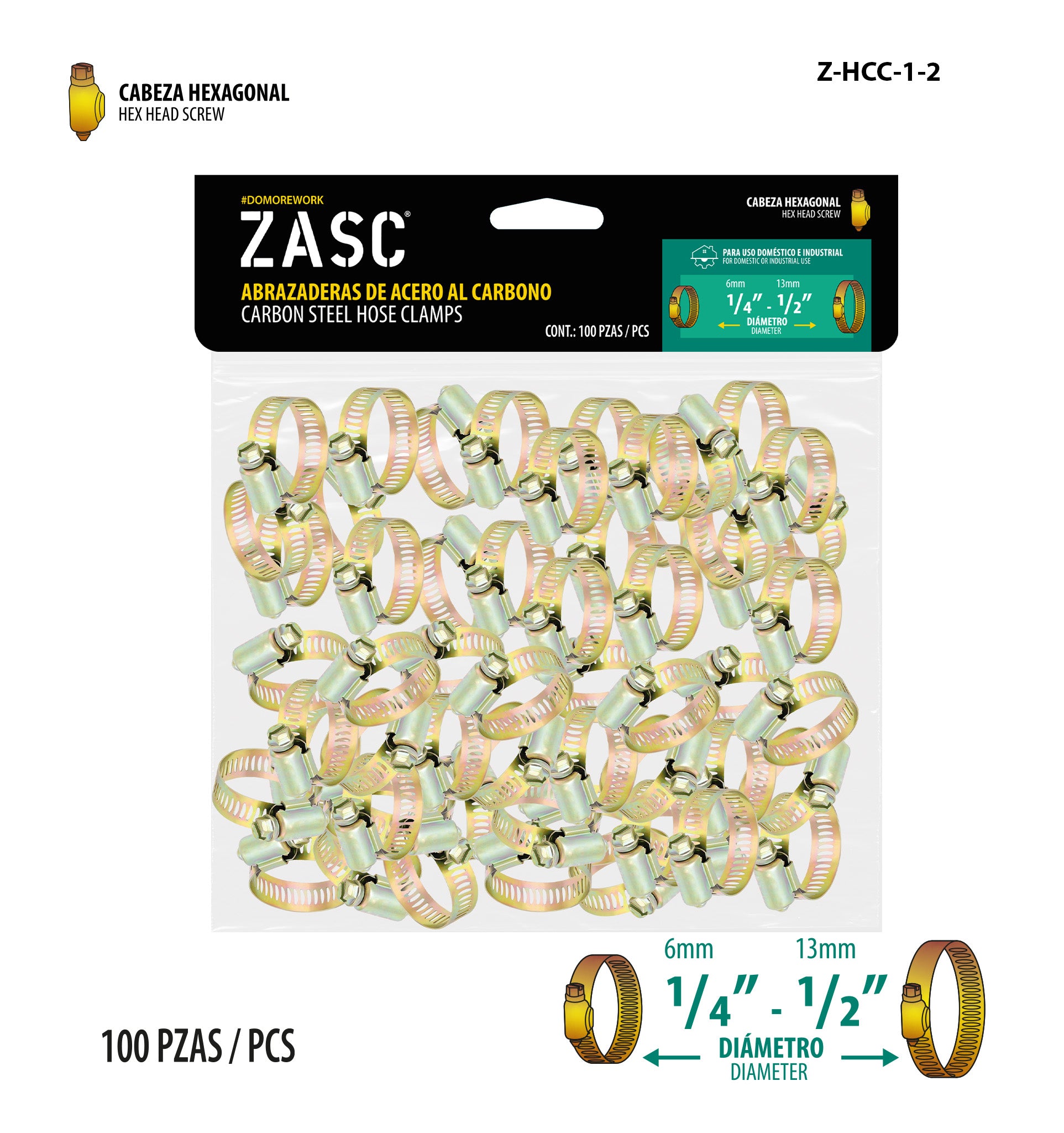 Hexagonal Hose Clamps 100 pcs Zasc / Z-HCC-1-2
