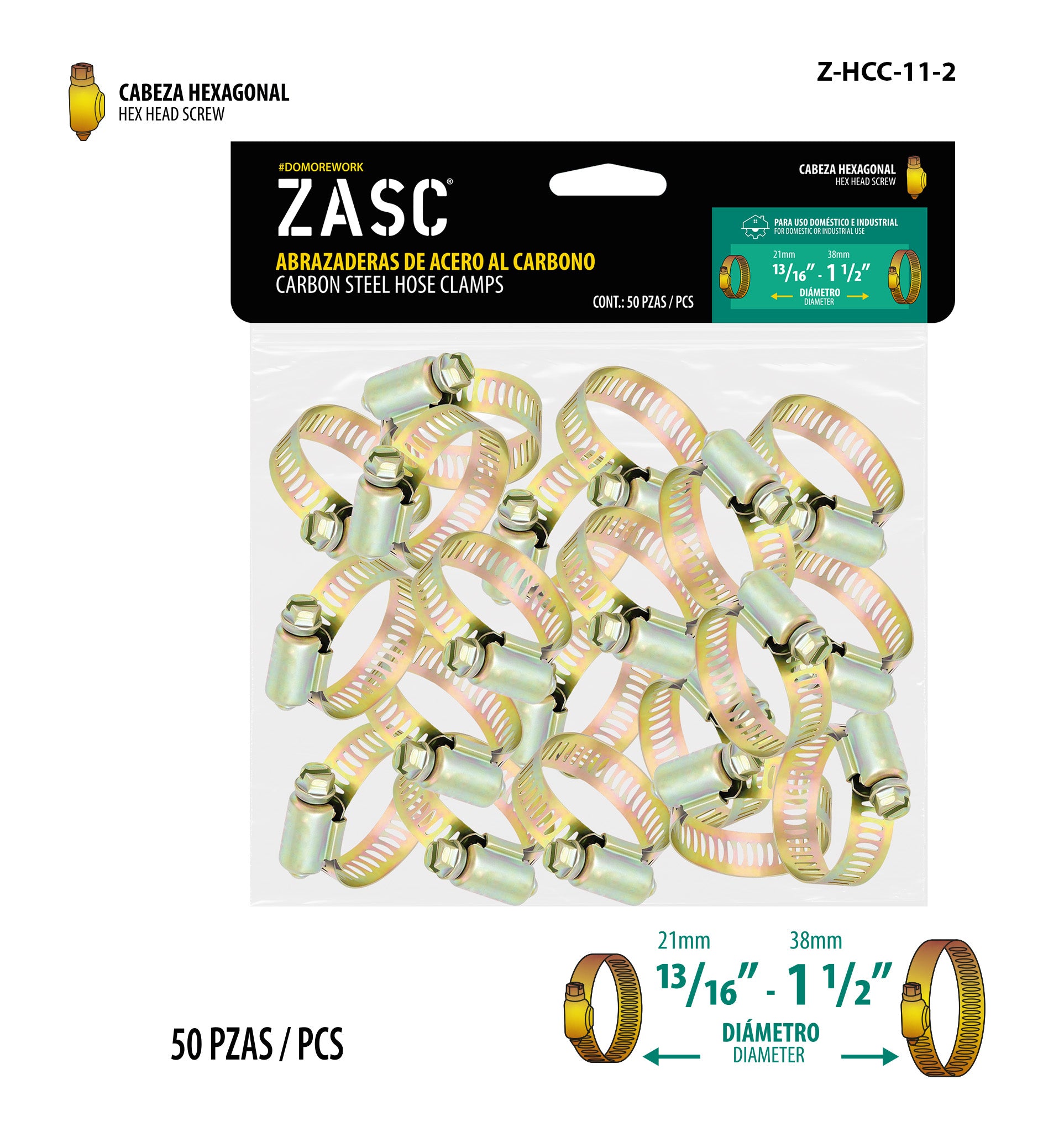 Hexagonal Hose Clamps 50 pcs Zasc / Z-HCC-11-2