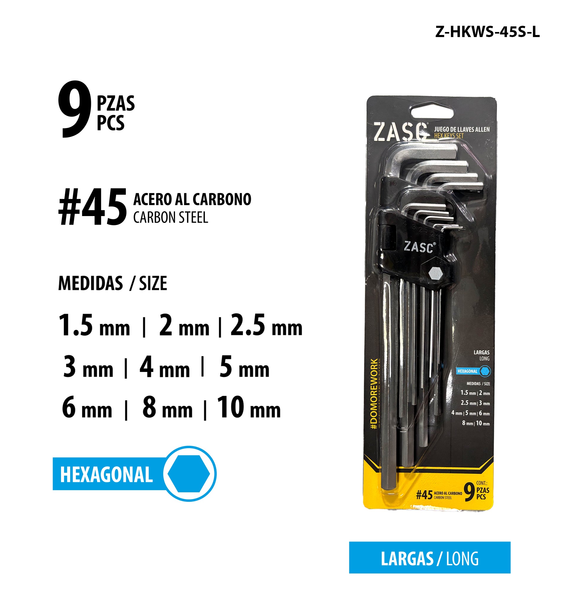 Jeu de Clés Allen Longues 9 pcs Zasc / Z-HKWS-45S-L