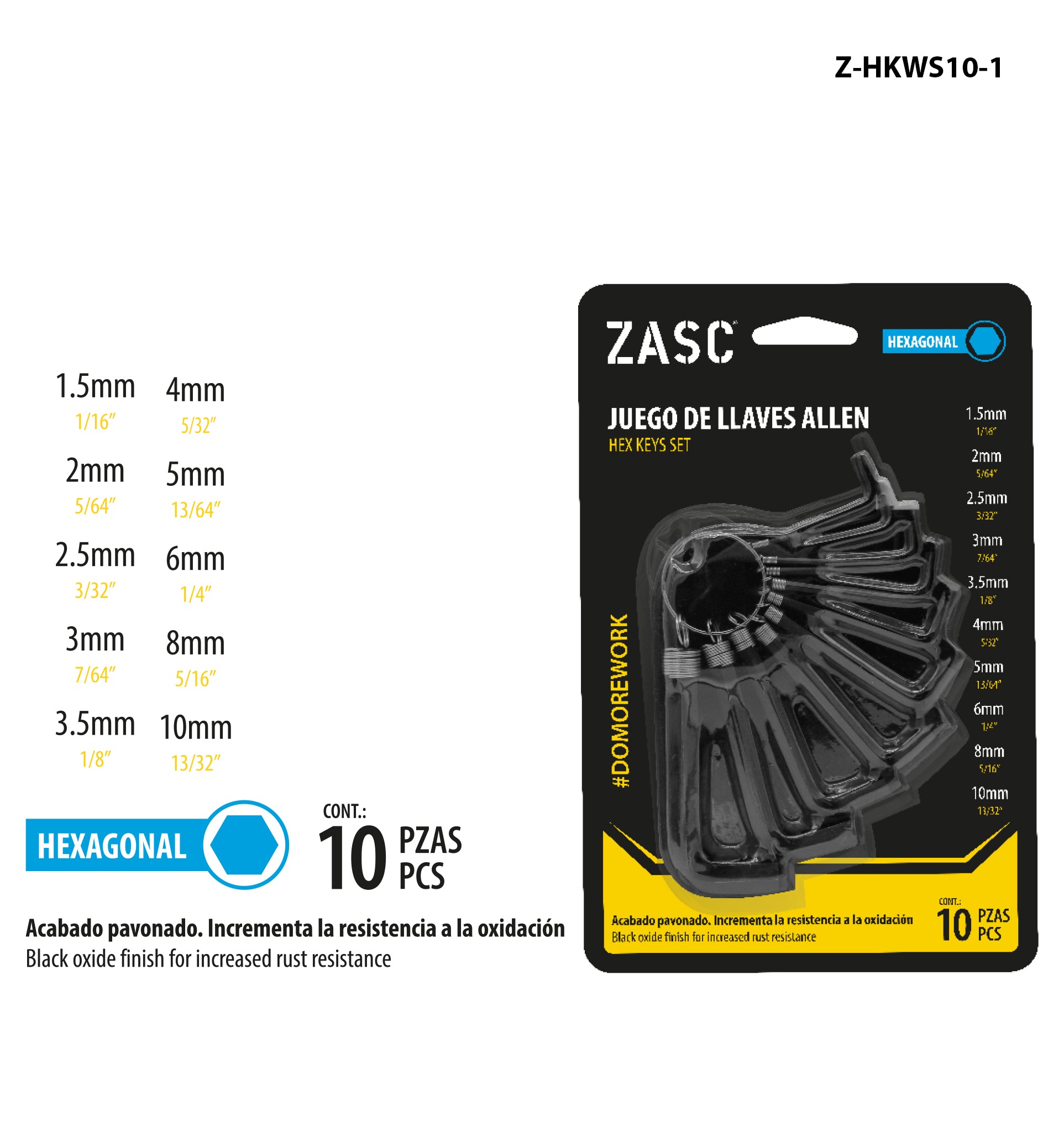 Hex Key Set 10 pcs Zasc / Z-HKWS10-1
