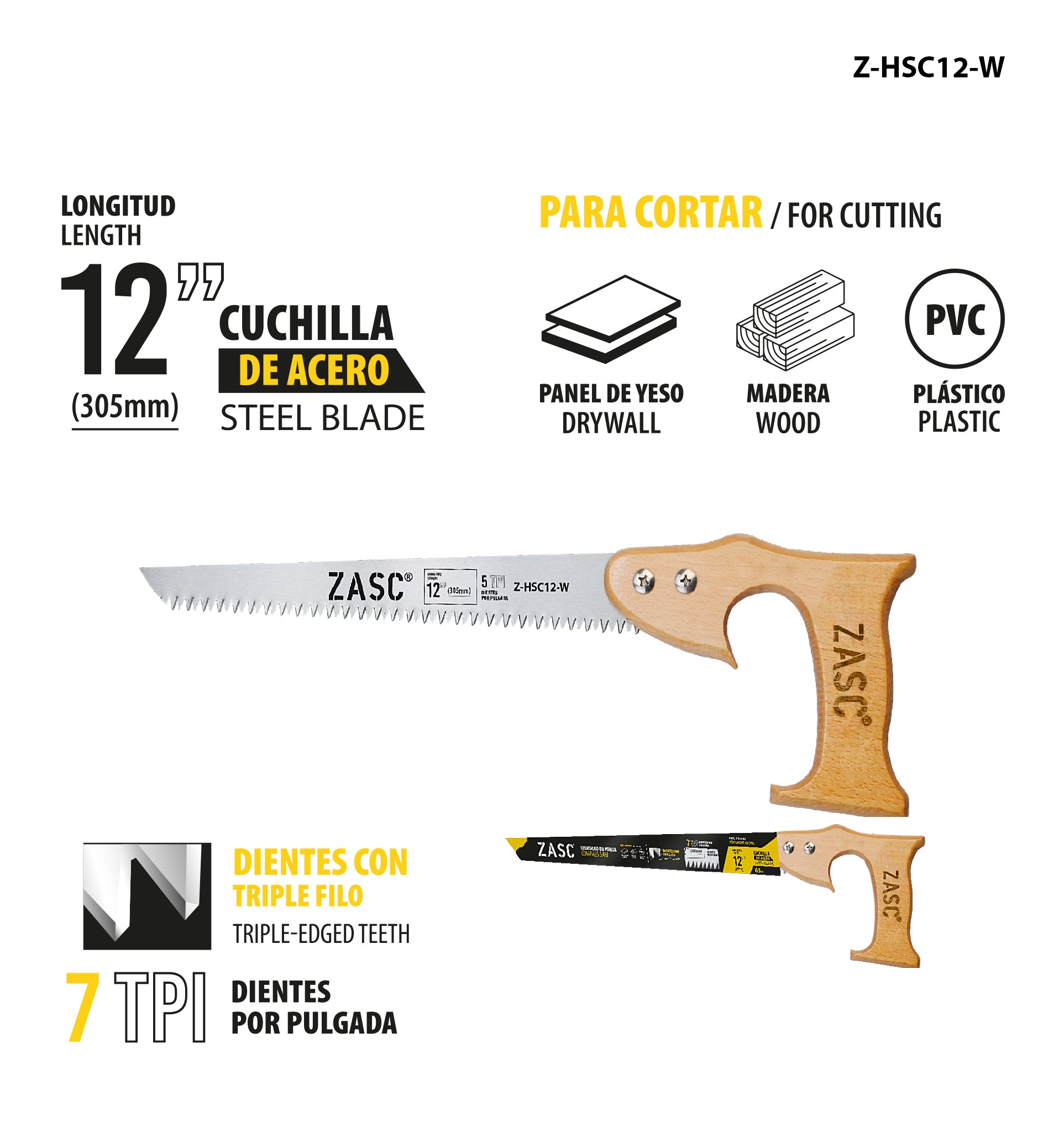 Pointed Hand Saw 12” ZASC / Z-HSC12-W