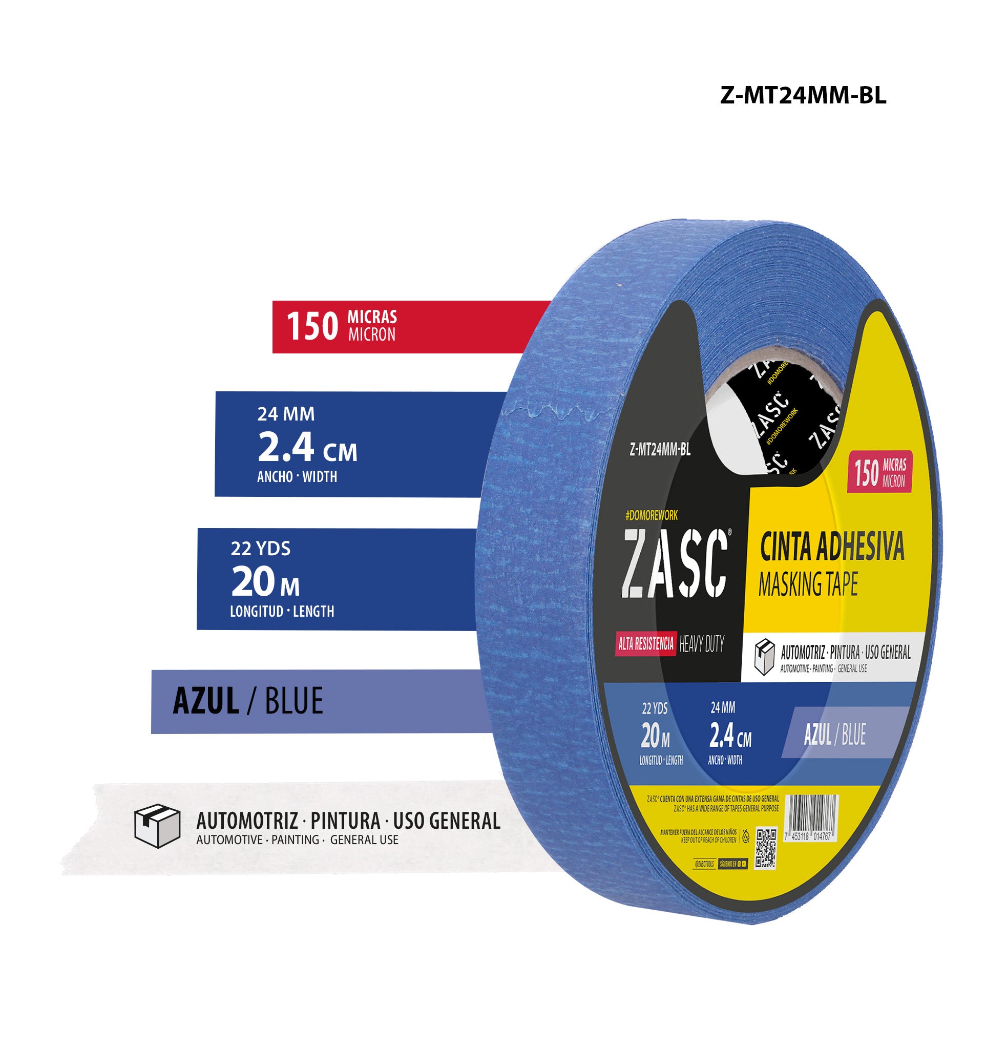 Cinta Adhesiva de Papel Azul ZASC / Z-MT24MM-BL