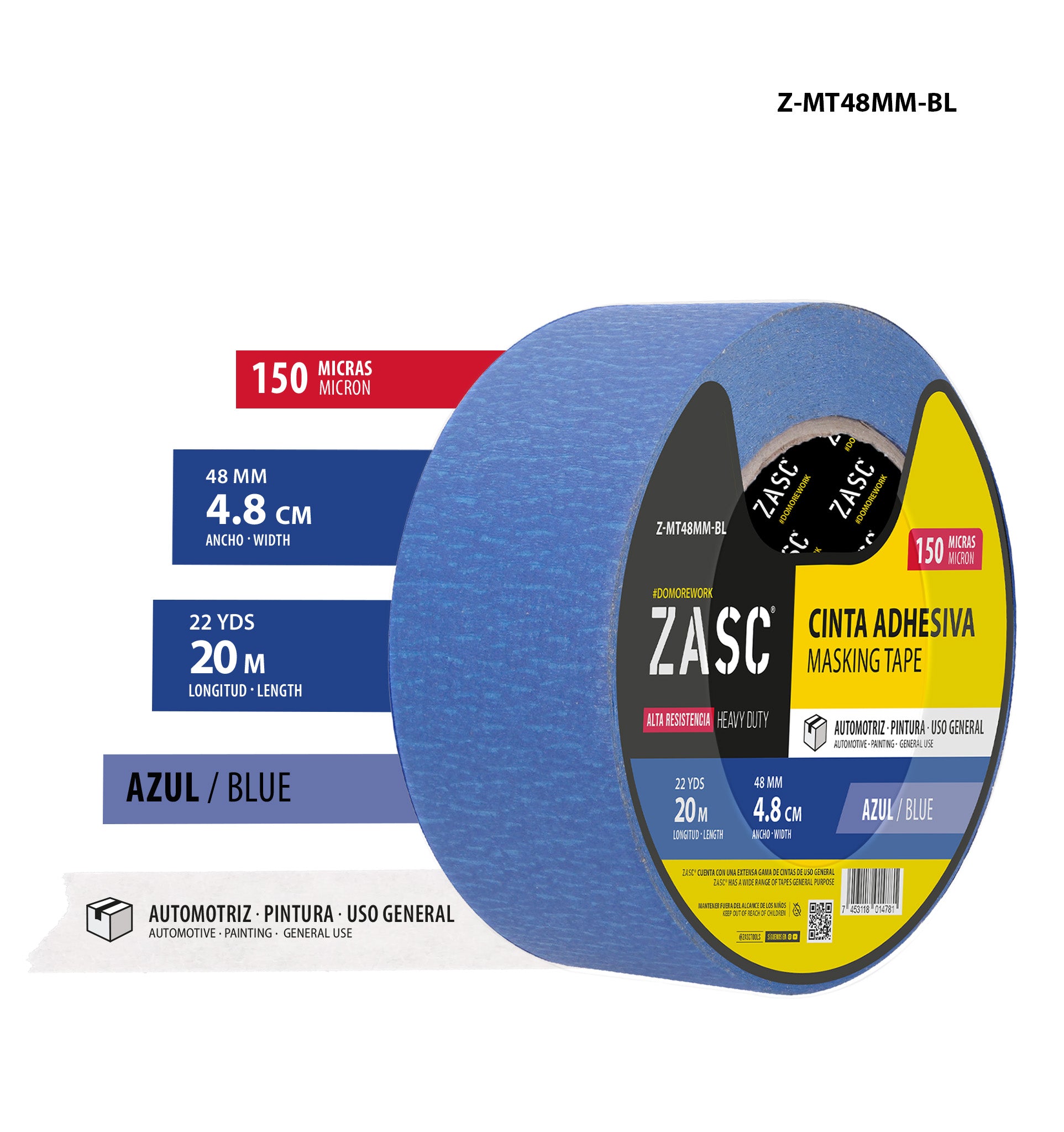 Cinta Adhesiva de Papel Azul ZASC / Z-MT48MM-BL