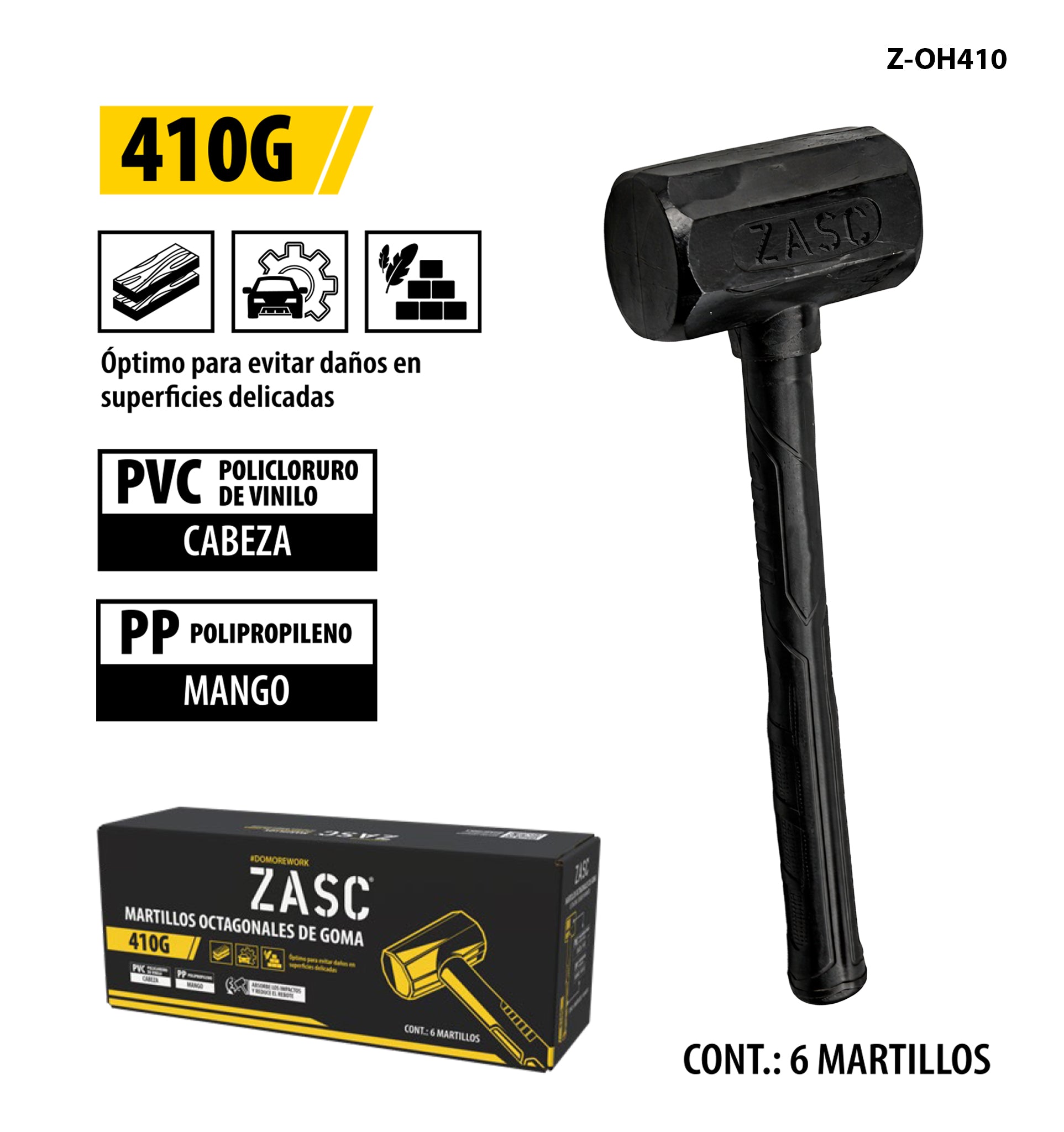 Octagonal Rubber Hammer 410g Zasc / Z-OH410