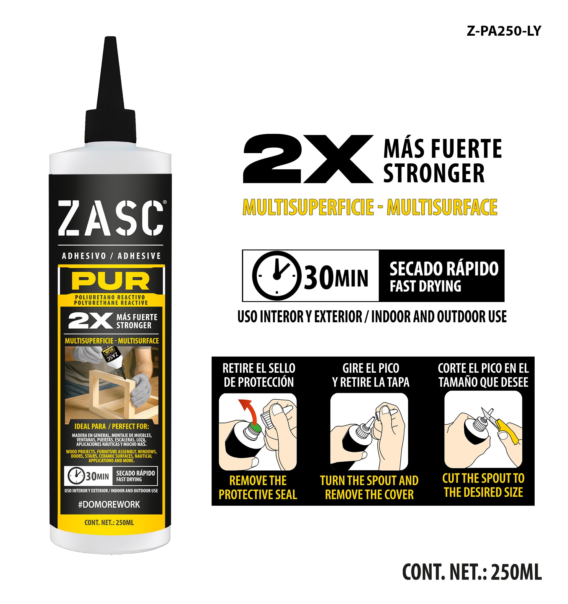 PUR Glue 250 ml ZASC / Z-PA250-LY