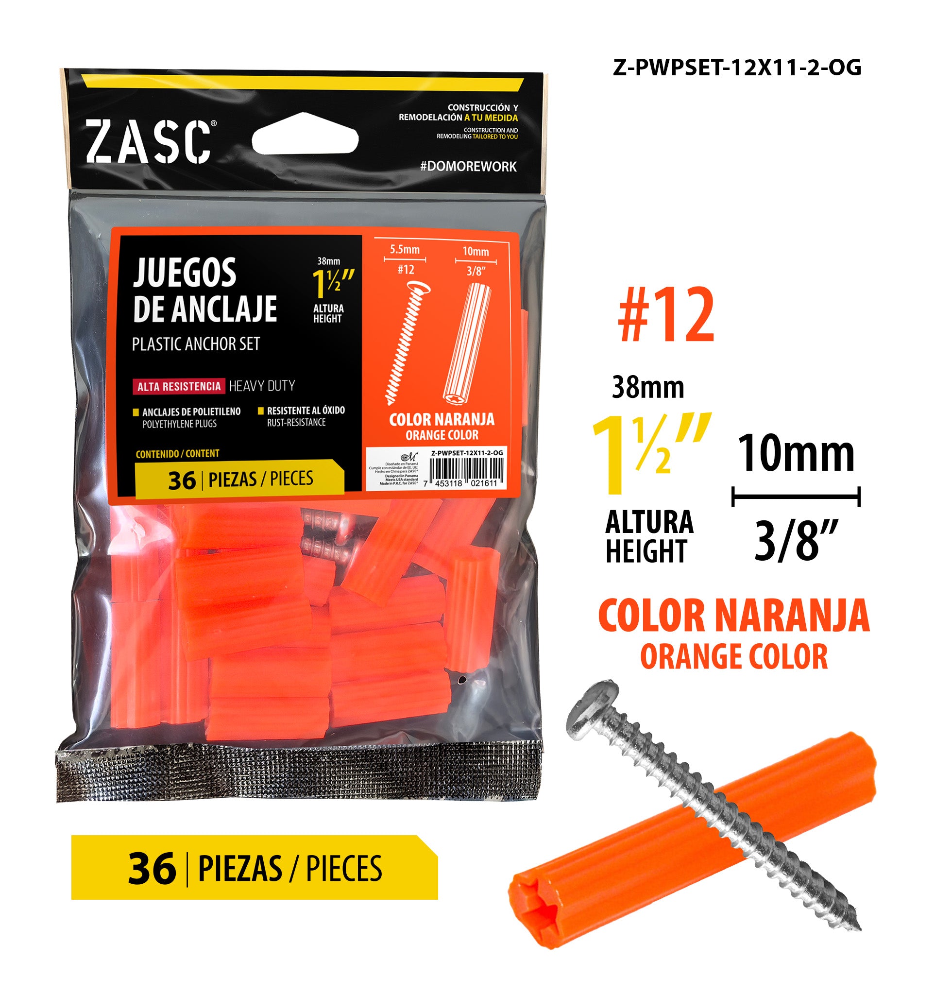 Orange Plastic Anchor Set Zasc / Z-PWPSET-12X11-2-OG