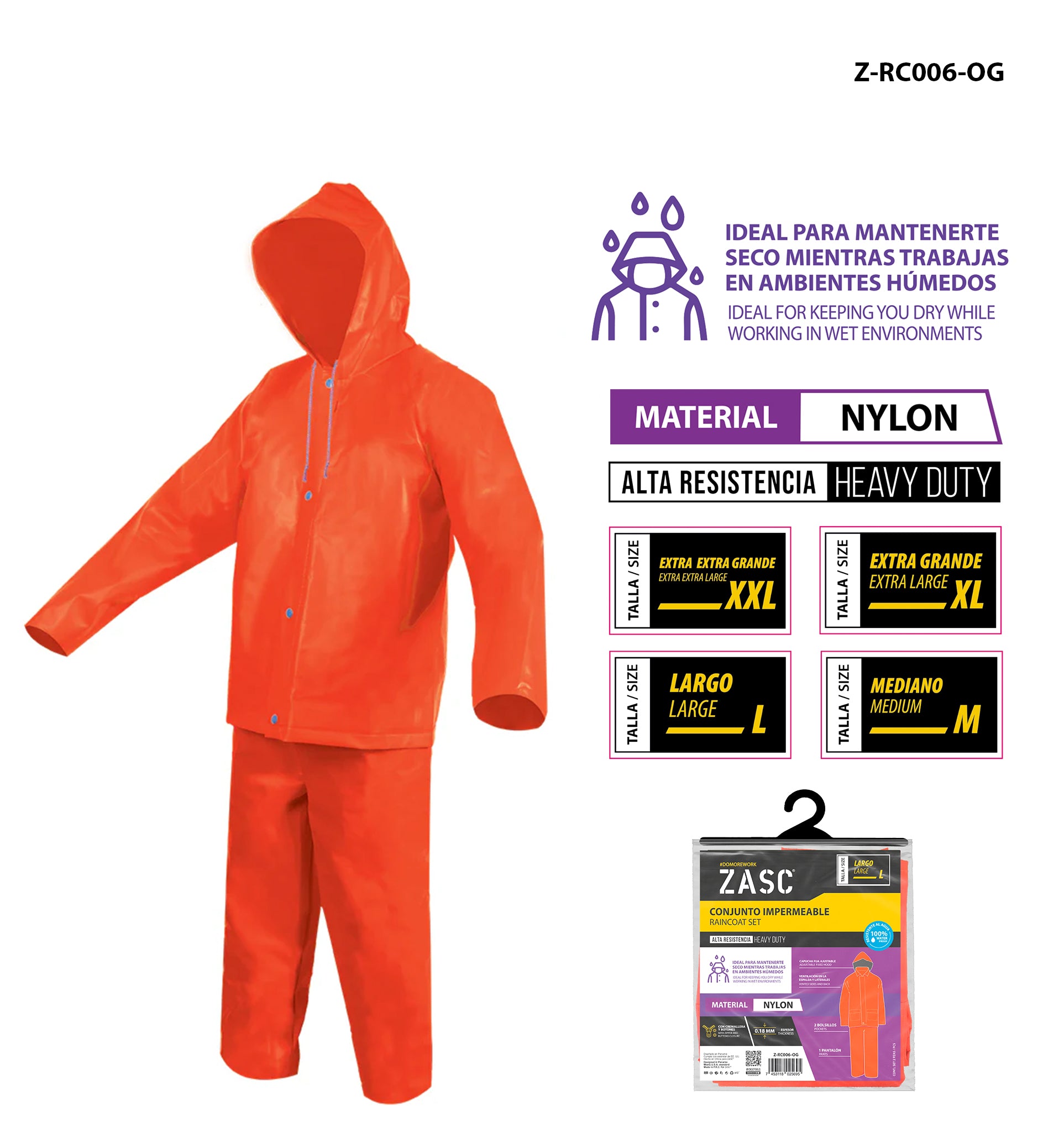 Nylon Rain Suit Orange ZASC / Z-RC006-OG