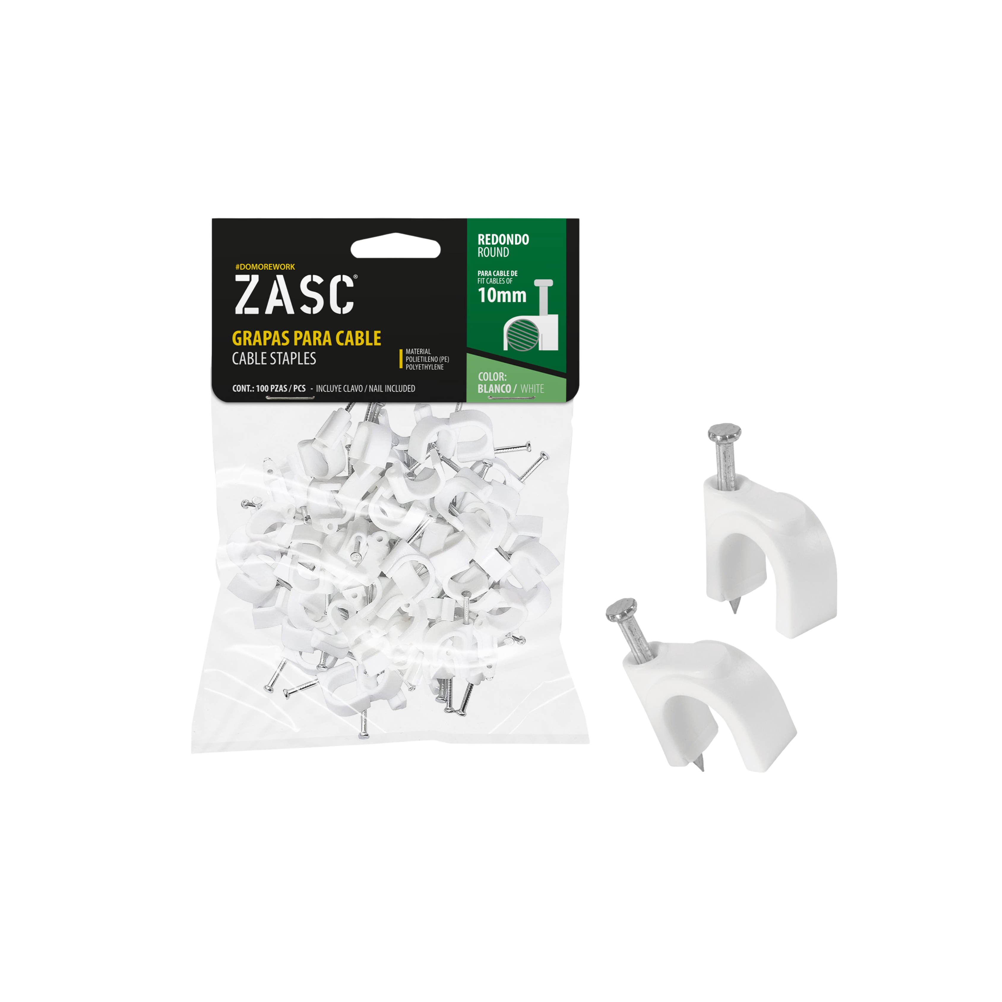 Grapas Cable Blanco 10mm ZASC / Z-RCS-10-WT