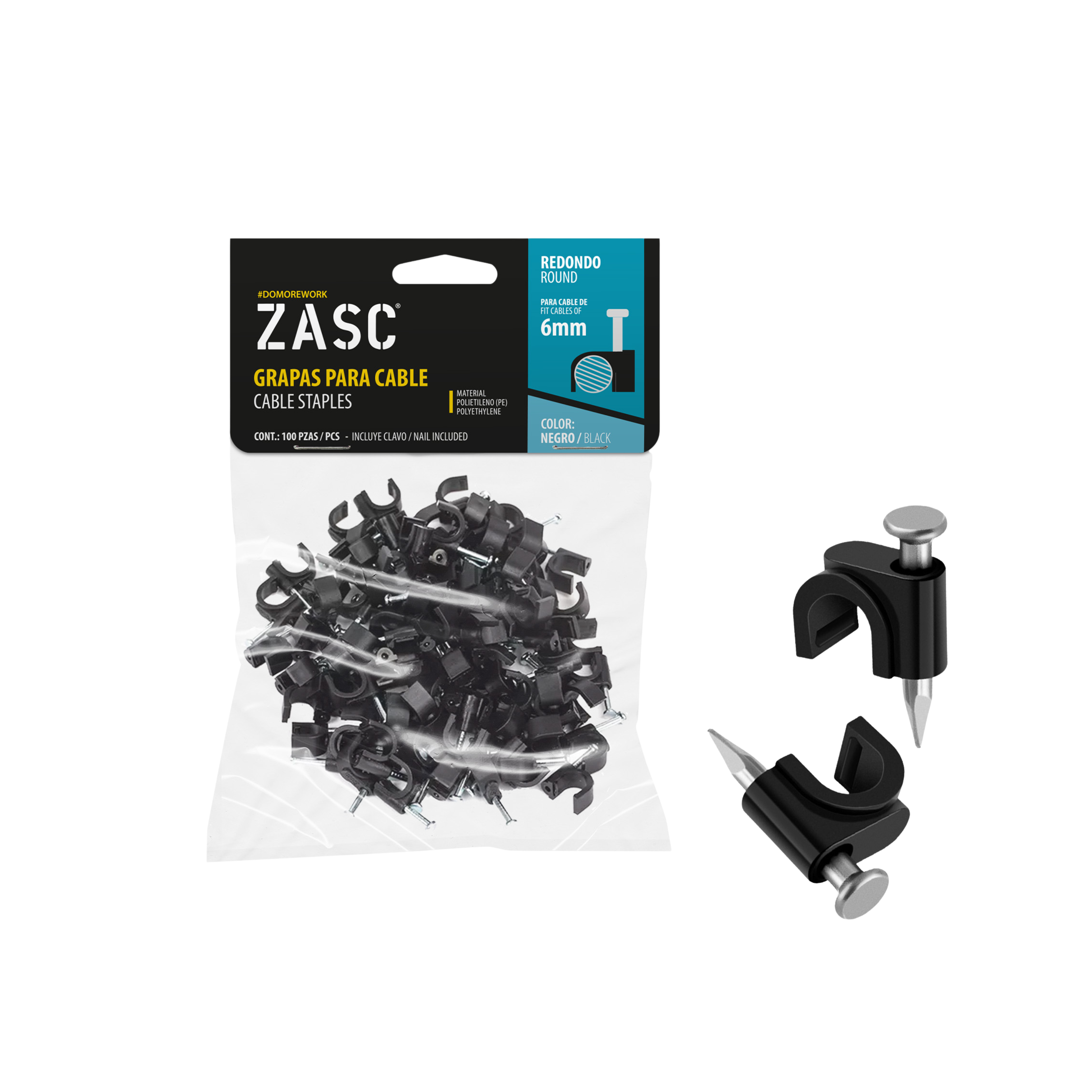 Grapas Cable Negro 6mm ZASC / Z-RCS-6-BK