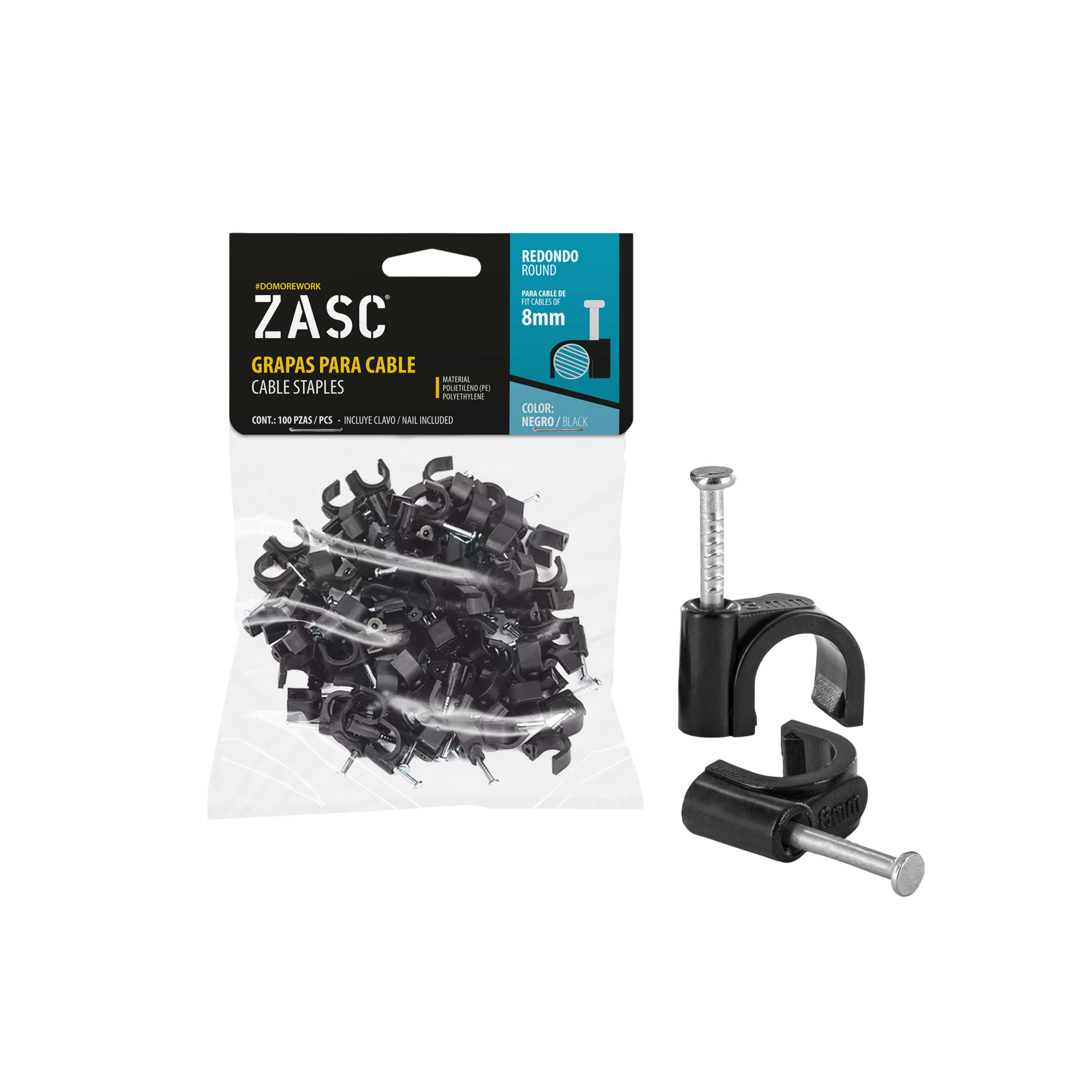 Grapas Cable Negro 8mm ZASC / Z-RCS-8-BK