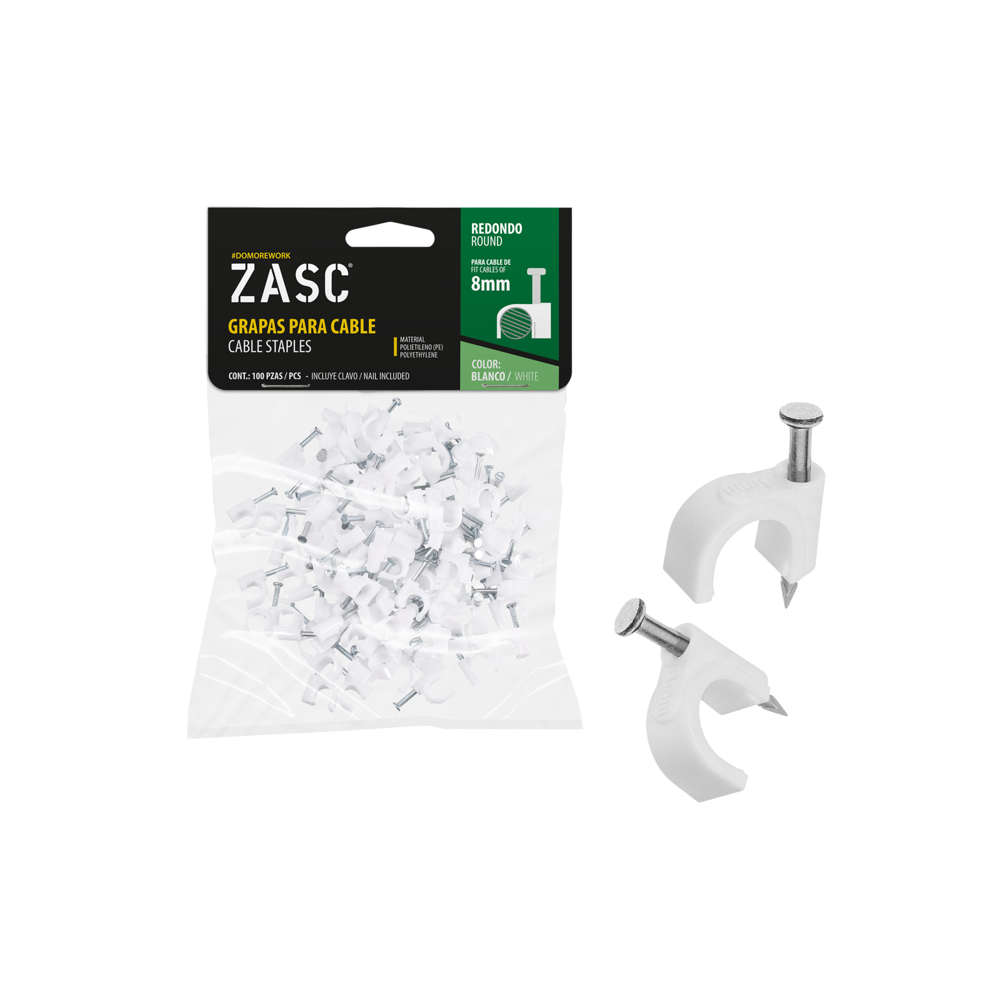 Grapas Cable Blanco 8mm ZASC / Z-RCS-8-WT