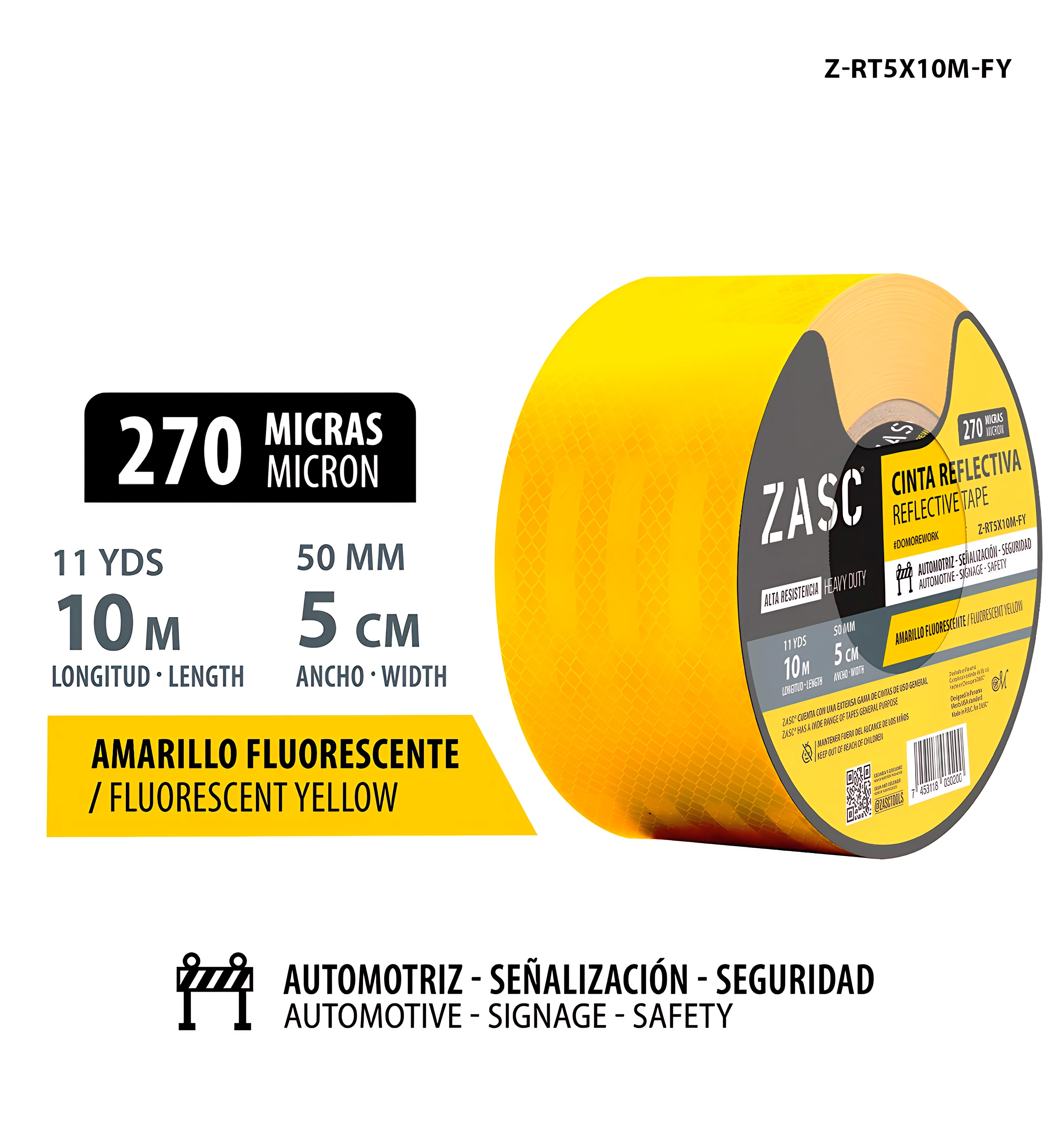 Fluorescent Yellow Reflective Tape ZASC / Z-RT5X10M-FY