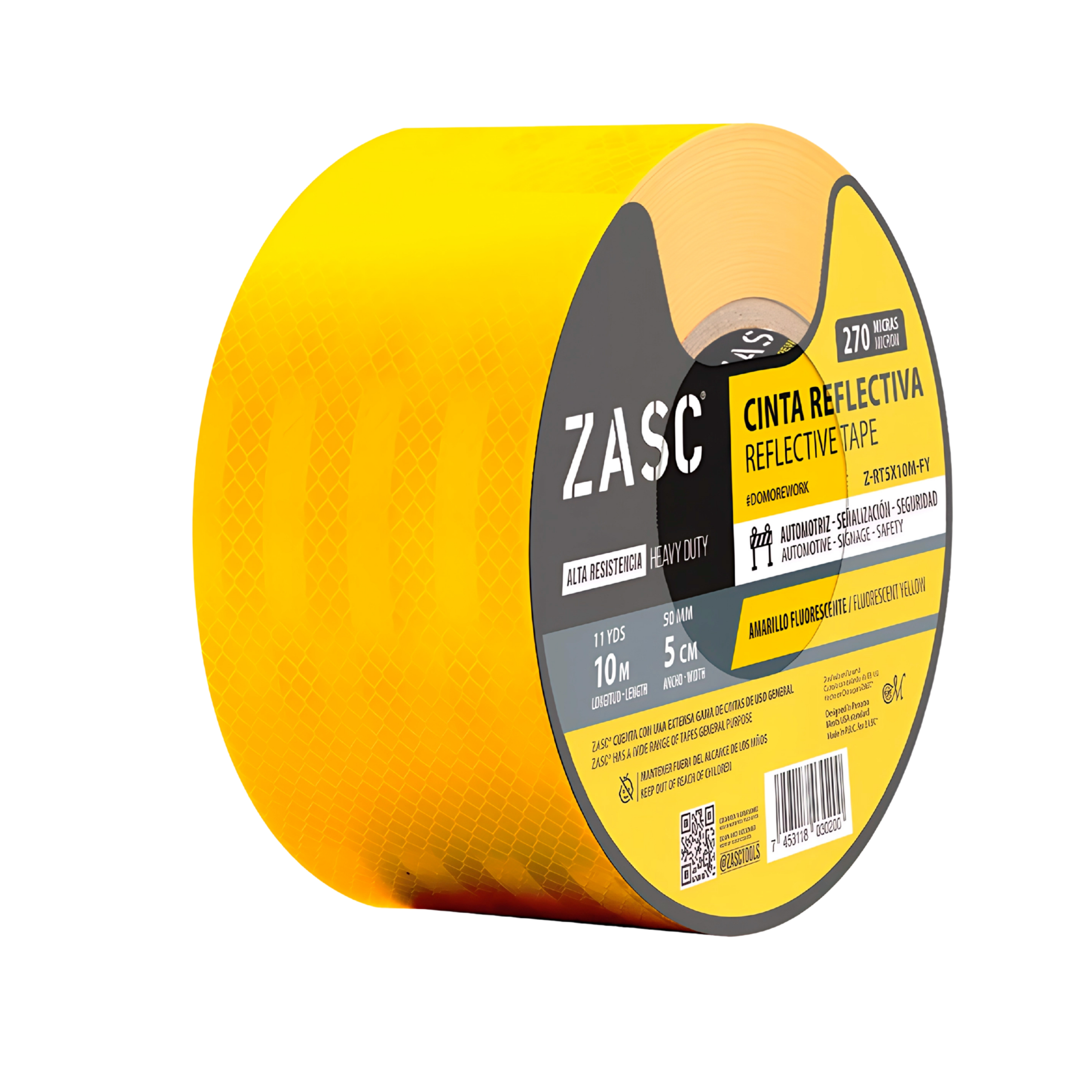Cinta Reflectiva Amarillo Fluorescente ZASC / Z-RT5X10M-FY