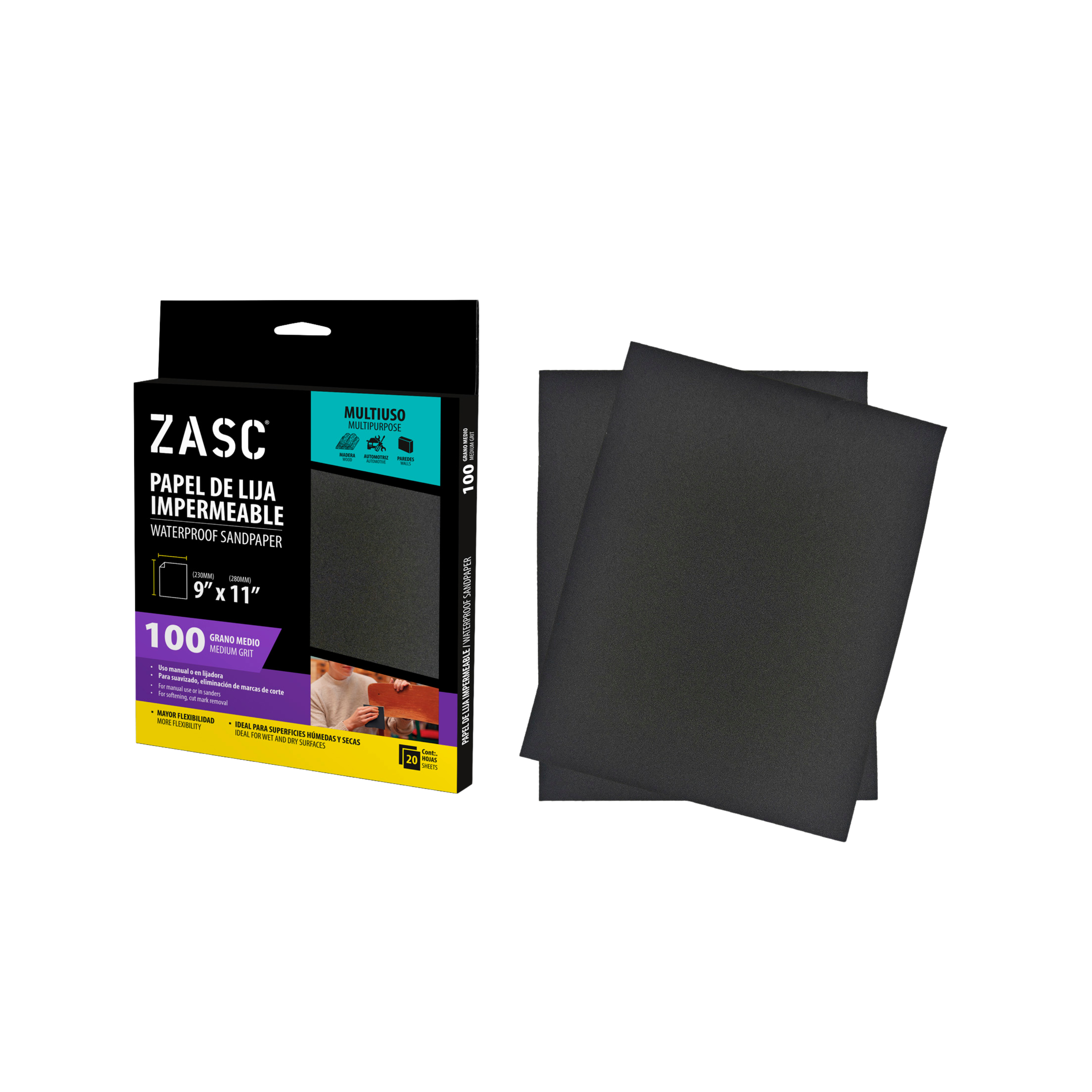 Papel Lija Impermeable 9x11 Grano 100 ZASC / Z-SAMS9X11-100