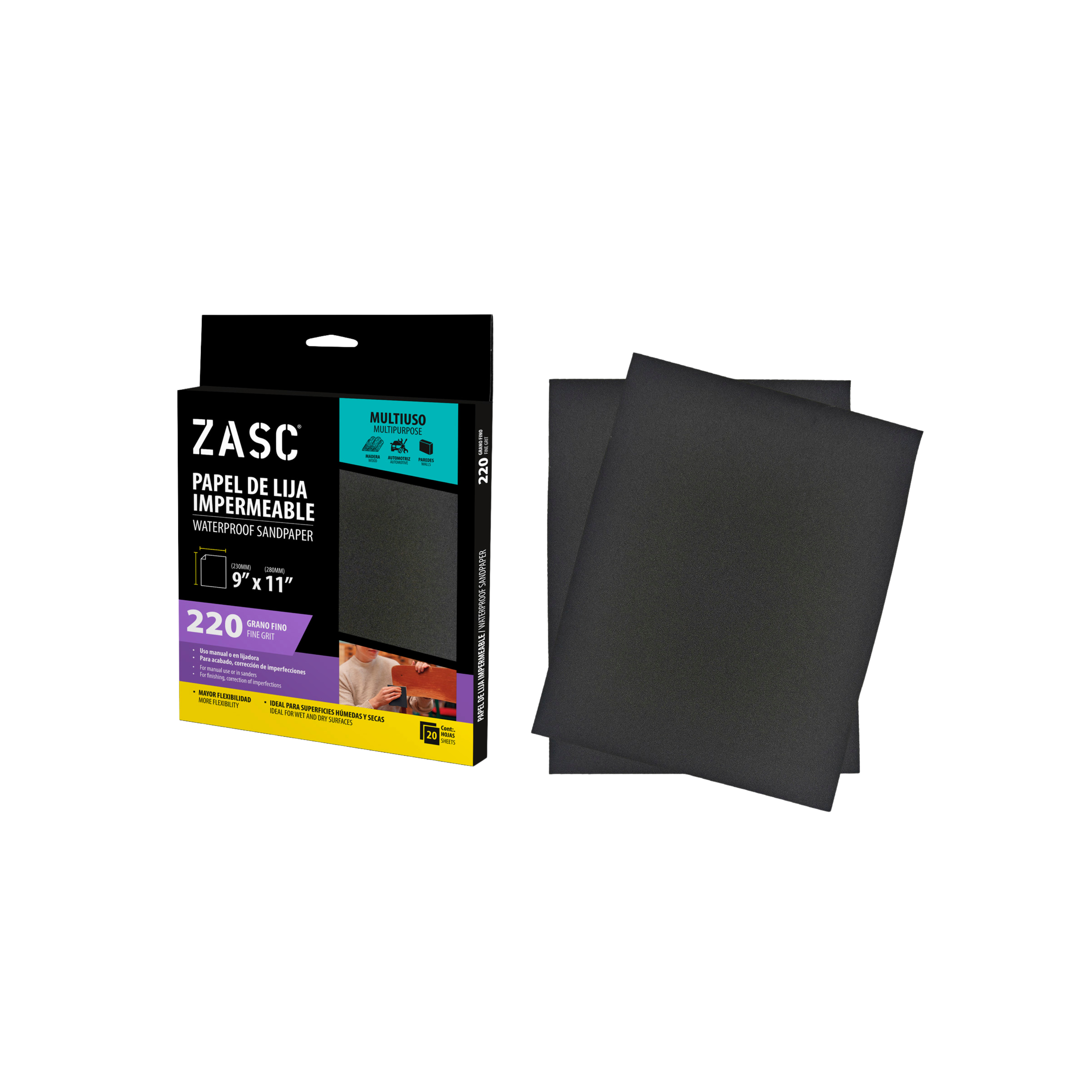 Papel Lija Impermeable 9x11 Grano 220 ZASC / Z-SAMS9X11-220
