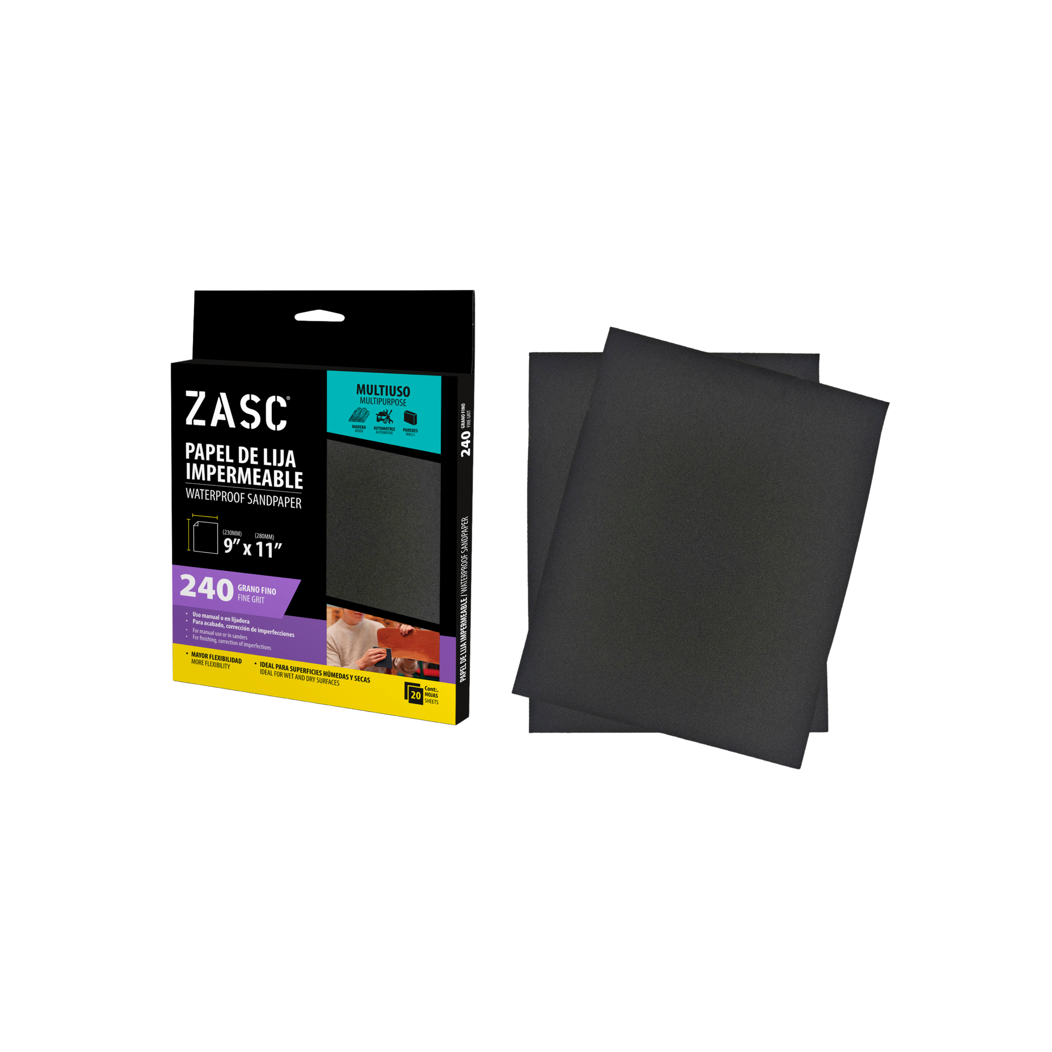 Papel Lija Impermeable 9x11 Grano 240 ZASC / Z-SAMS9X11-240