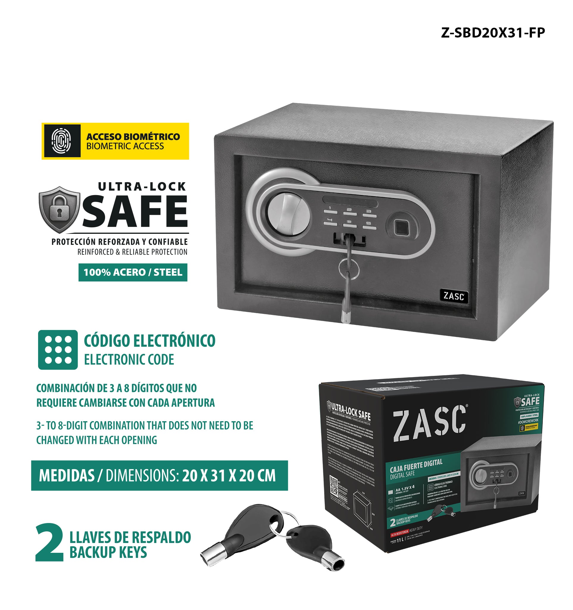 Digital Biometric Safe Box ZASC / Z-SBD20X31-FP
