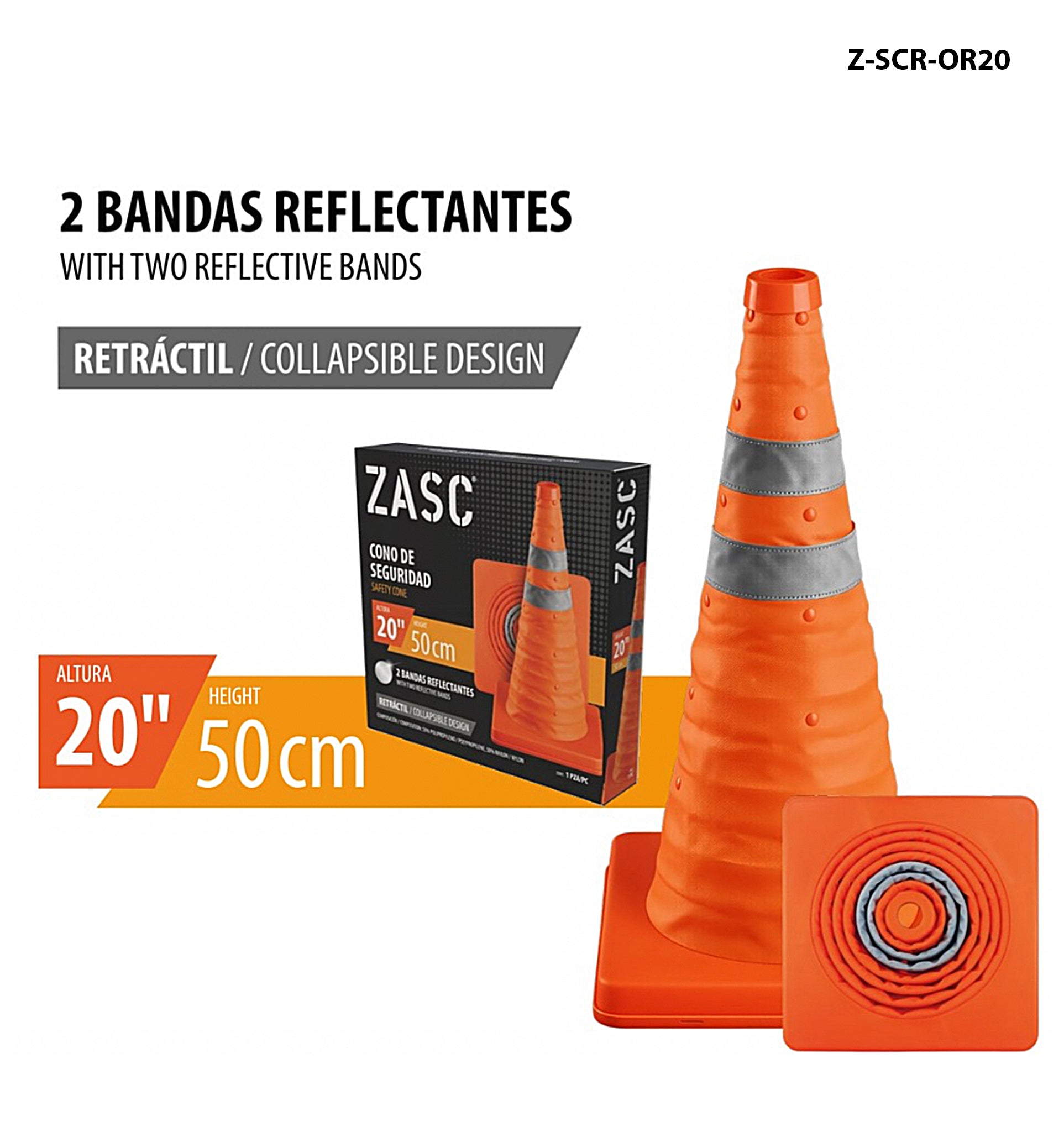 Cono de Seguridad Retráctil 20” ZASC / Z-SCR-OR20