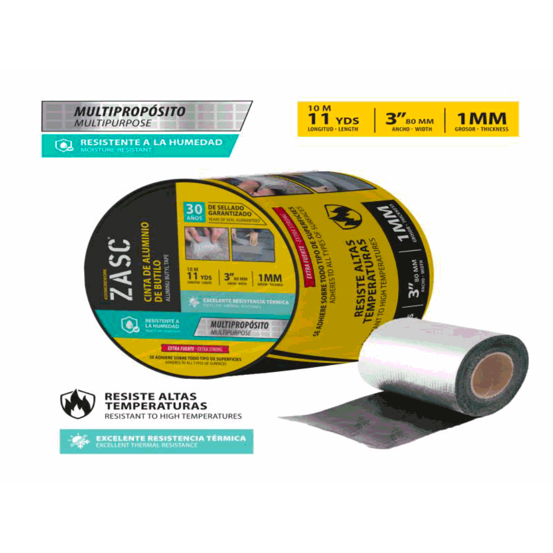 ZASC Aluminum Butyl Tape, Multipurpose, 11 Yards x 3" Width x 1mm Thickness