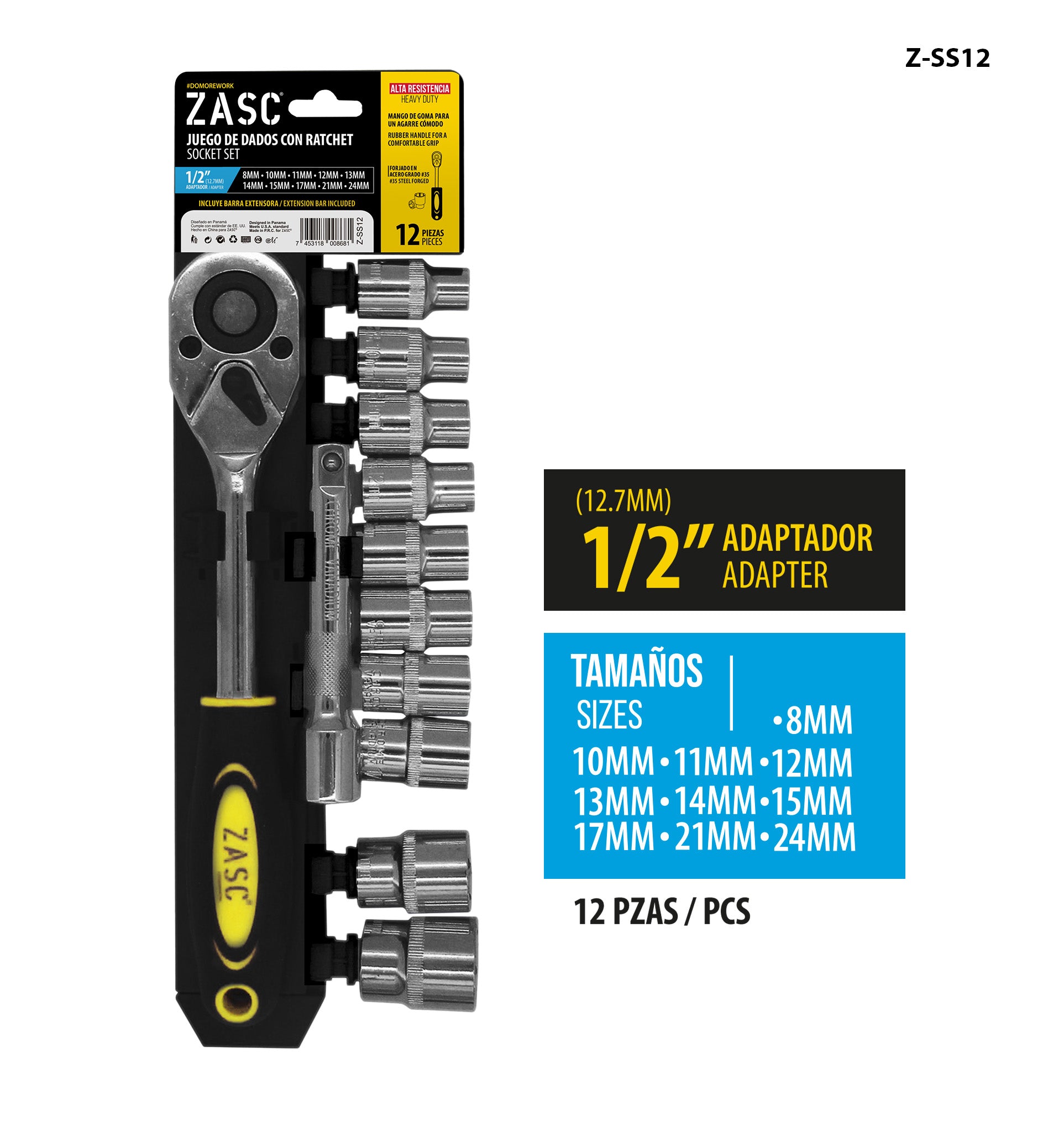 Socket Set with Ratchet 12 pcs Zasc / Z-SS12