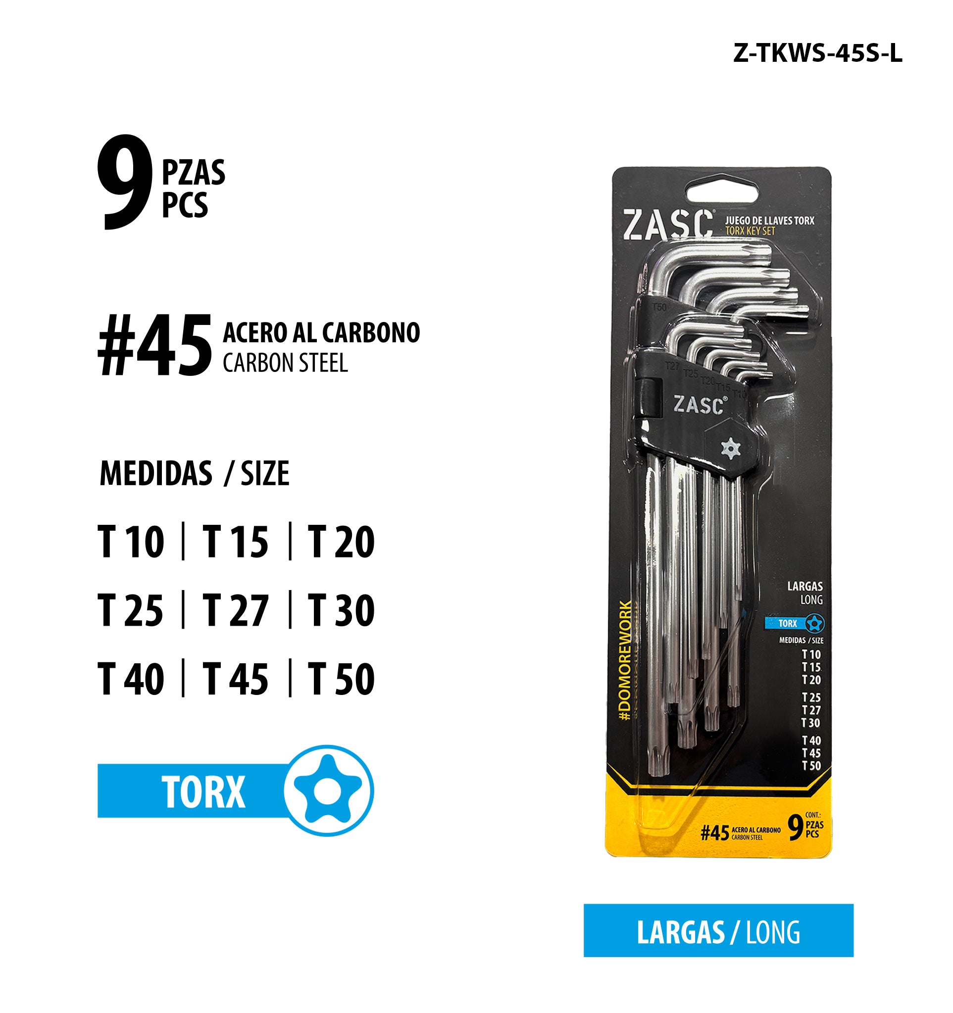 Long Torx Key Set 9 pcs Zasc / Z-TKWS-45S-L