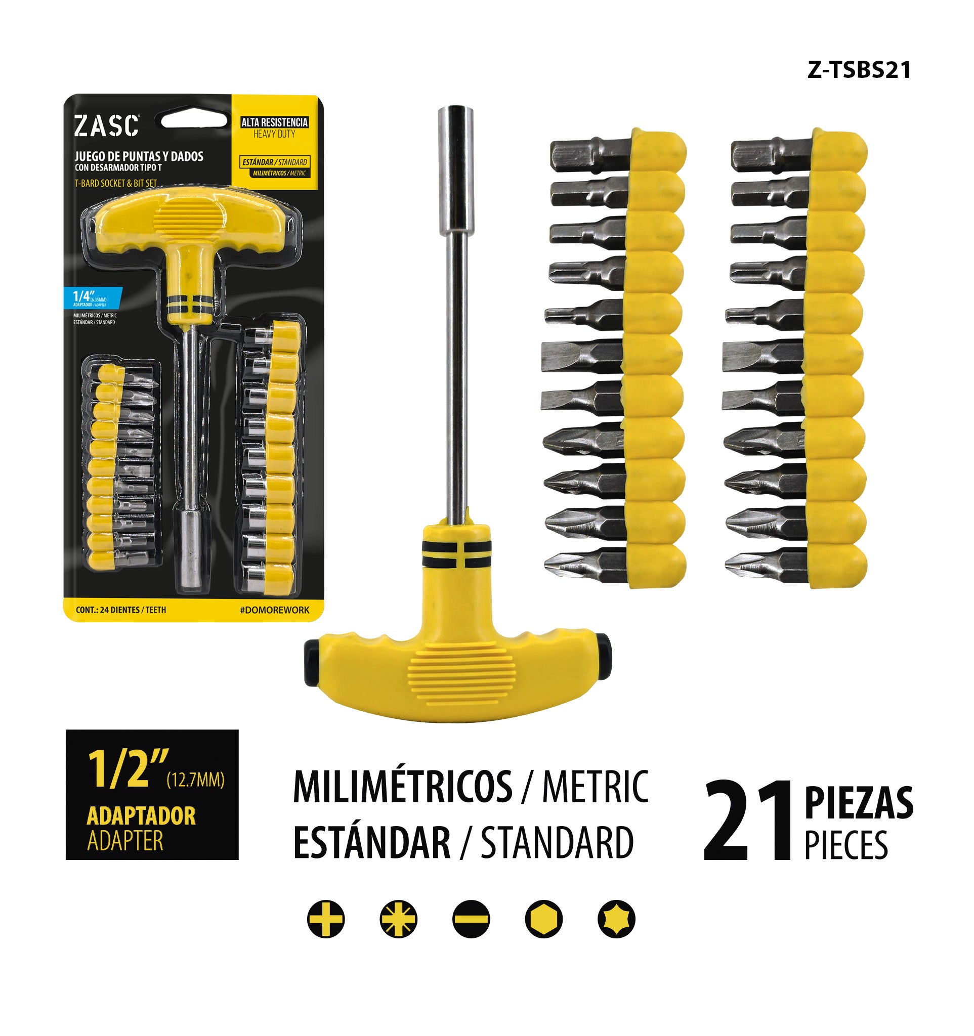 T-Handle Screwdriver and Socket Set 21 pcs Zasc / Z-TSBS21