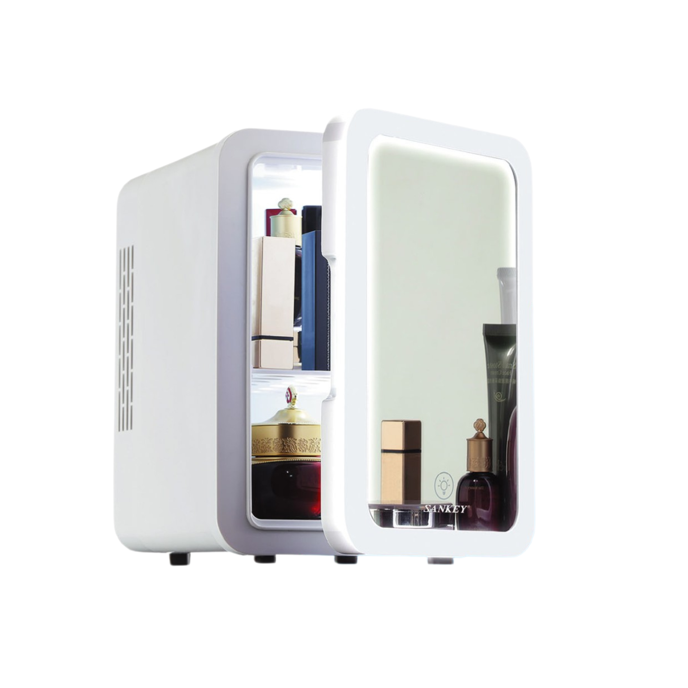 Sankey Personal Mini Fridge with Mirror Door, 4L, Hot & Cold Modes, LED Light