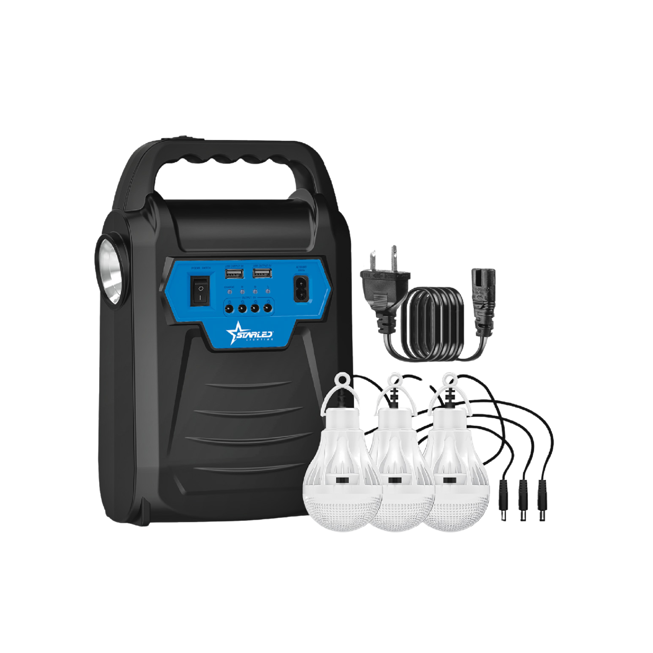 STARLED Solar Lighting Kit 3.5W with Battery, Bulbs, and Charging Ports – Model D