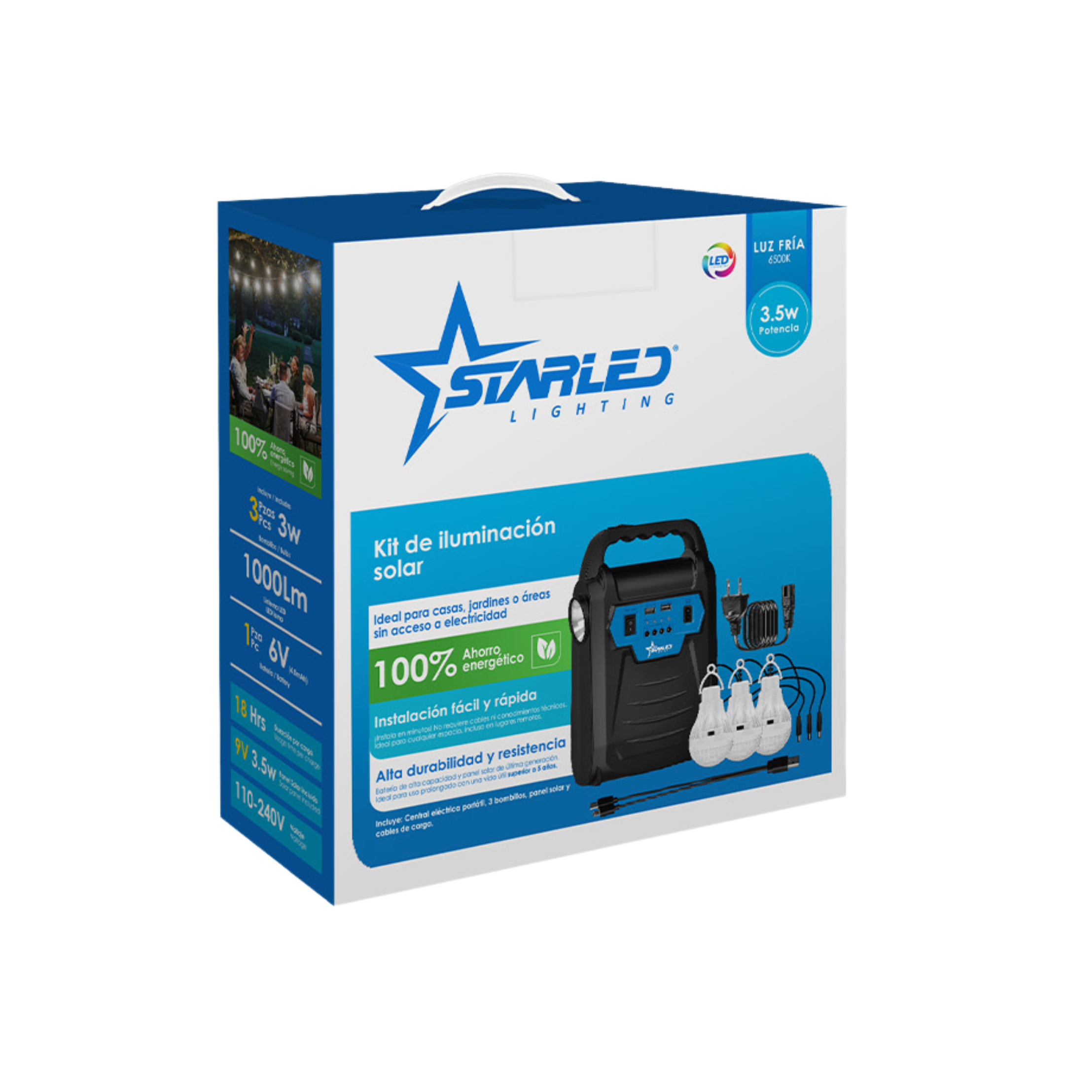 STARLED Solar Lighting Kit 3.5W with Battery, Bulbs, and Charging Ports – Model D