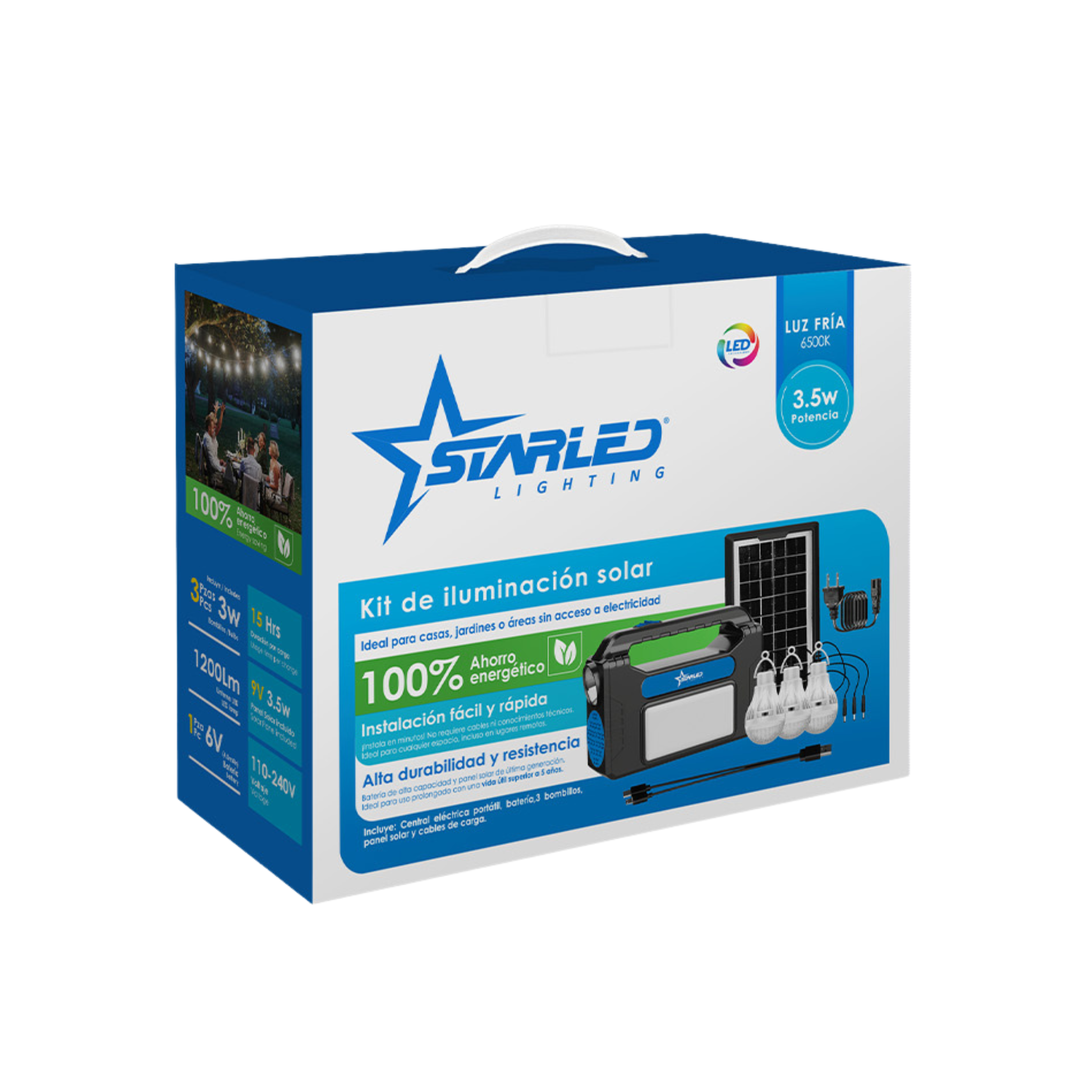 STARLED Solar Home Lighting Kit 3.5W with Battery, Bulbs, and Solar Panel