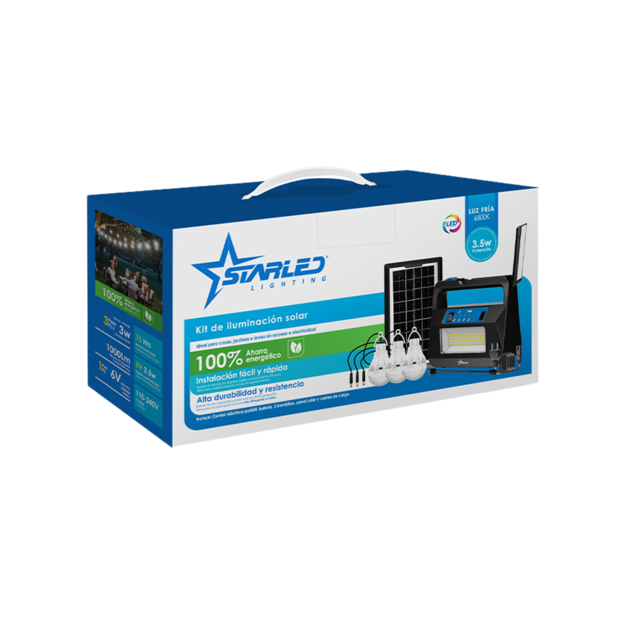 STARLED Solar Lighting Kit 3.5W with Wide Beam Lamp, Battery, Bulbs, and Solar Panel