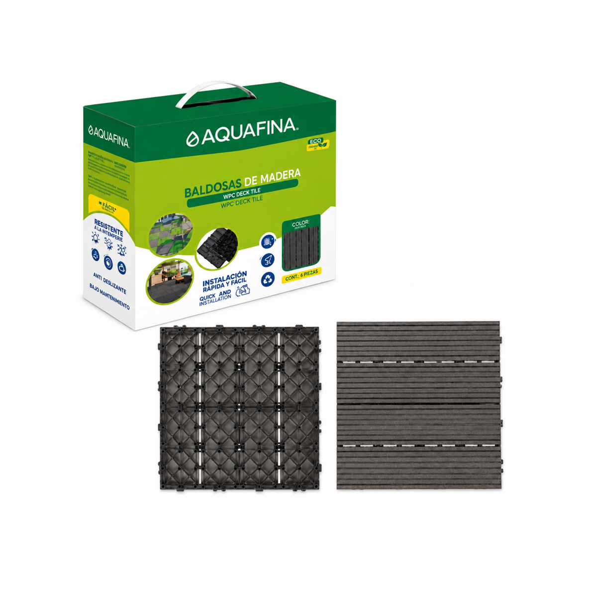 PVC Wood-Finish Deck Tile 30 × 30 cm Dark Gray Aquafina / A-SGWT-DG